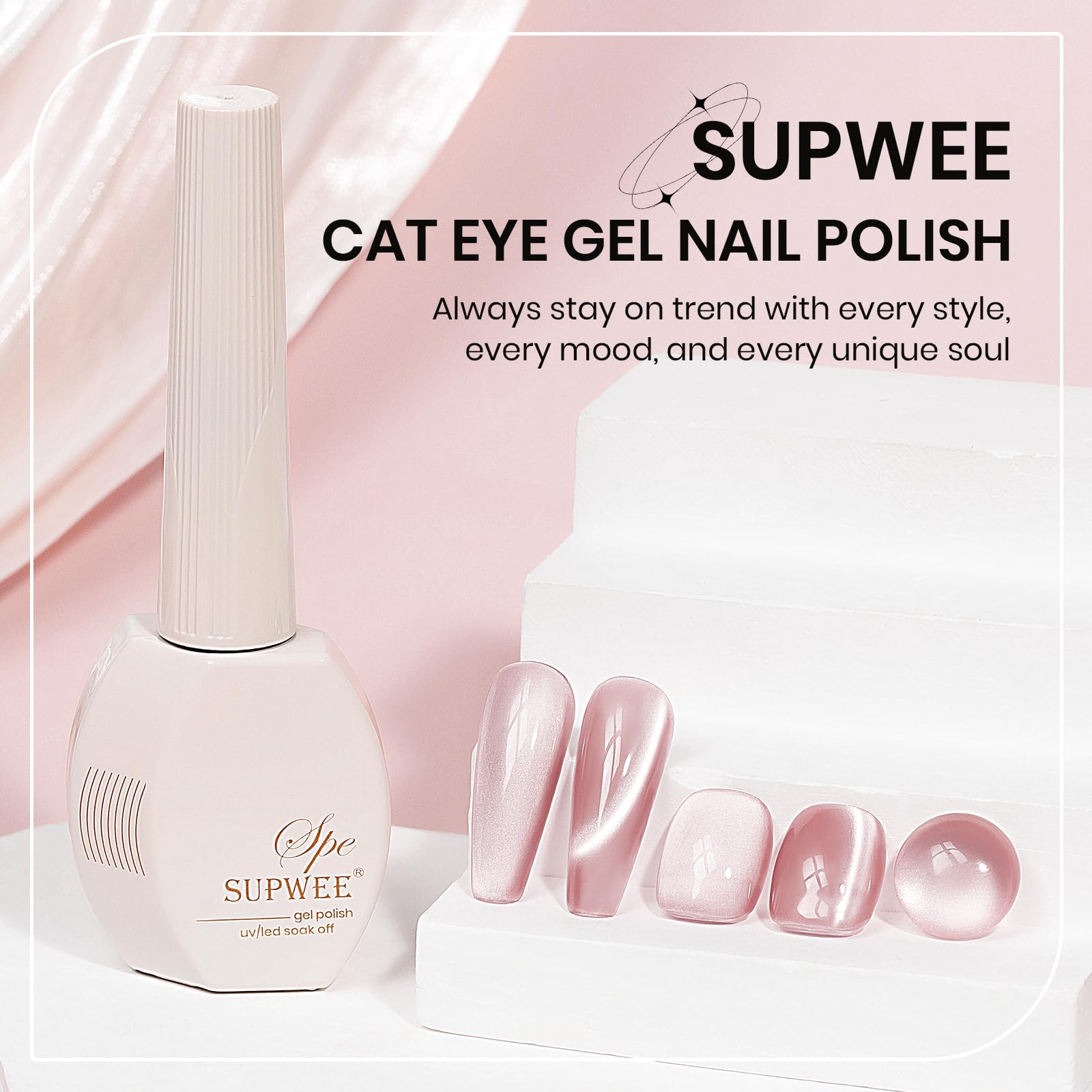 Pink Cat Eye Gel Nail Polish - 15ml Light Pink Jelly Glassy UV Gel with Magnetic Moonlight Shimmer Glitter, Soak Off Salon Quality DIY Nail Polish for Home Manicure | Perfect for Parties, Weddings & Special Occasions