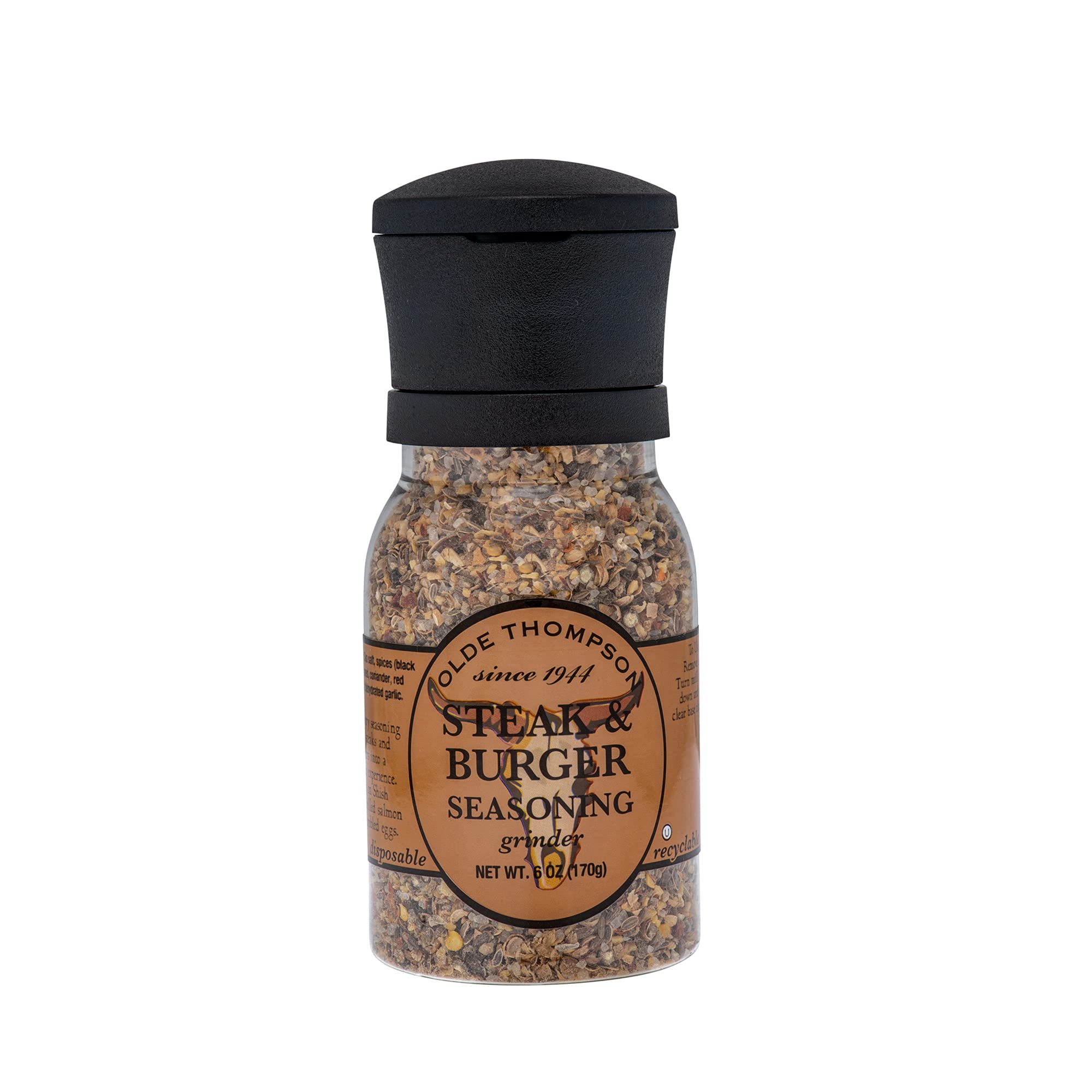 Olde Thompson Steak & Burger Seasoning Grinder - 6oz Gourmet Spice Blend for Grilling, BBQ & Cooking | Perfect for Steaks, Burgers, Chicken & Vegetables | Great Gift for Grill Masters & Home Chefs