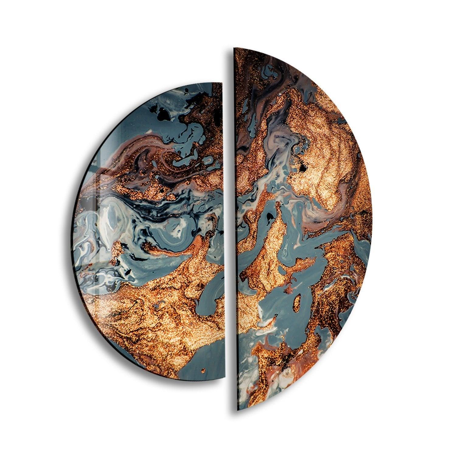 2 Piece Copper Abstract Glass Wall Art Set - Modern Metal & Glass Decor for Living Room, Bedroom, Office - Unique Handmade Home Decor for Wall