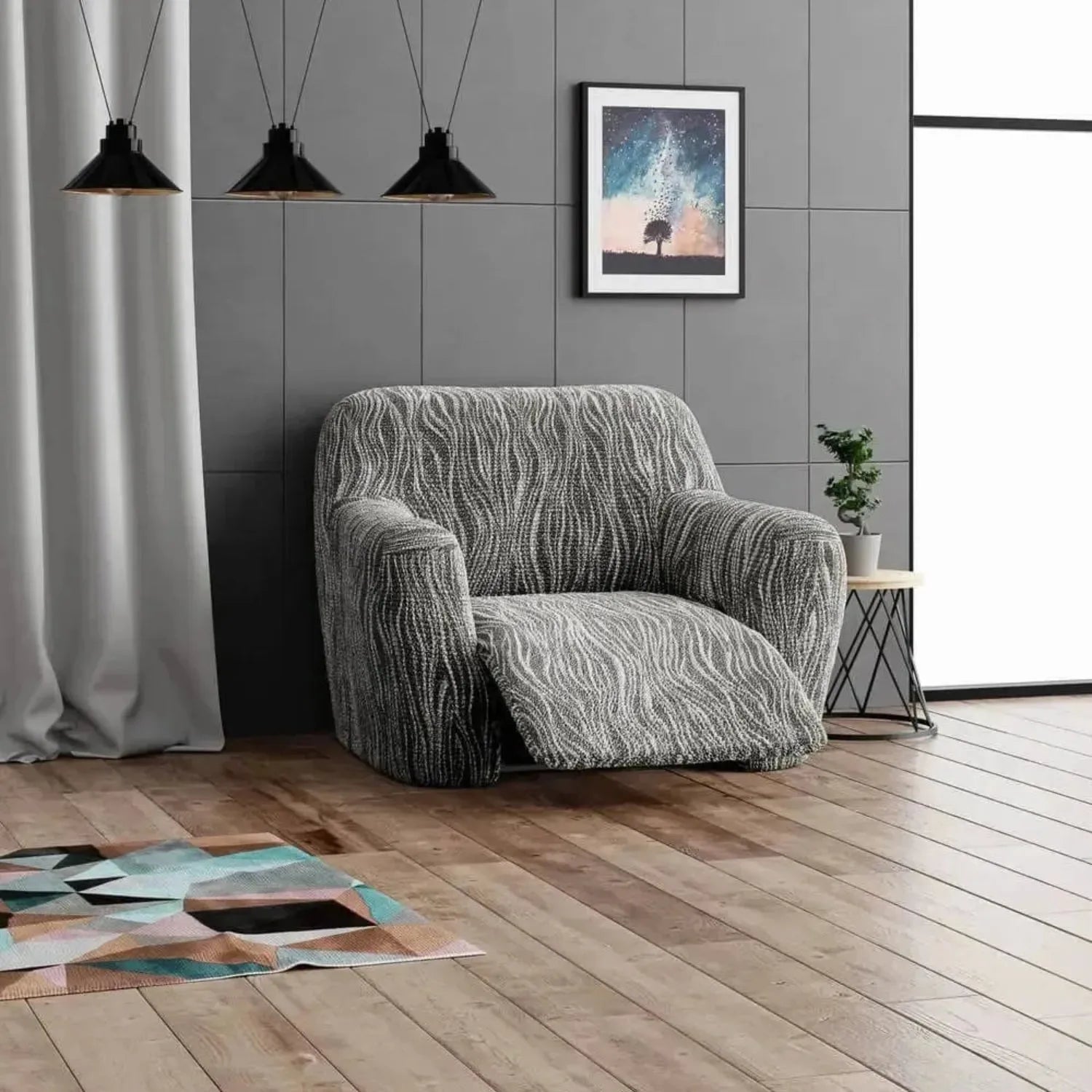 Microfiber Printed Reclining Armchair Slipcover - Stretchable Furniture Protector for Living Room, Bedroom & Home Theater