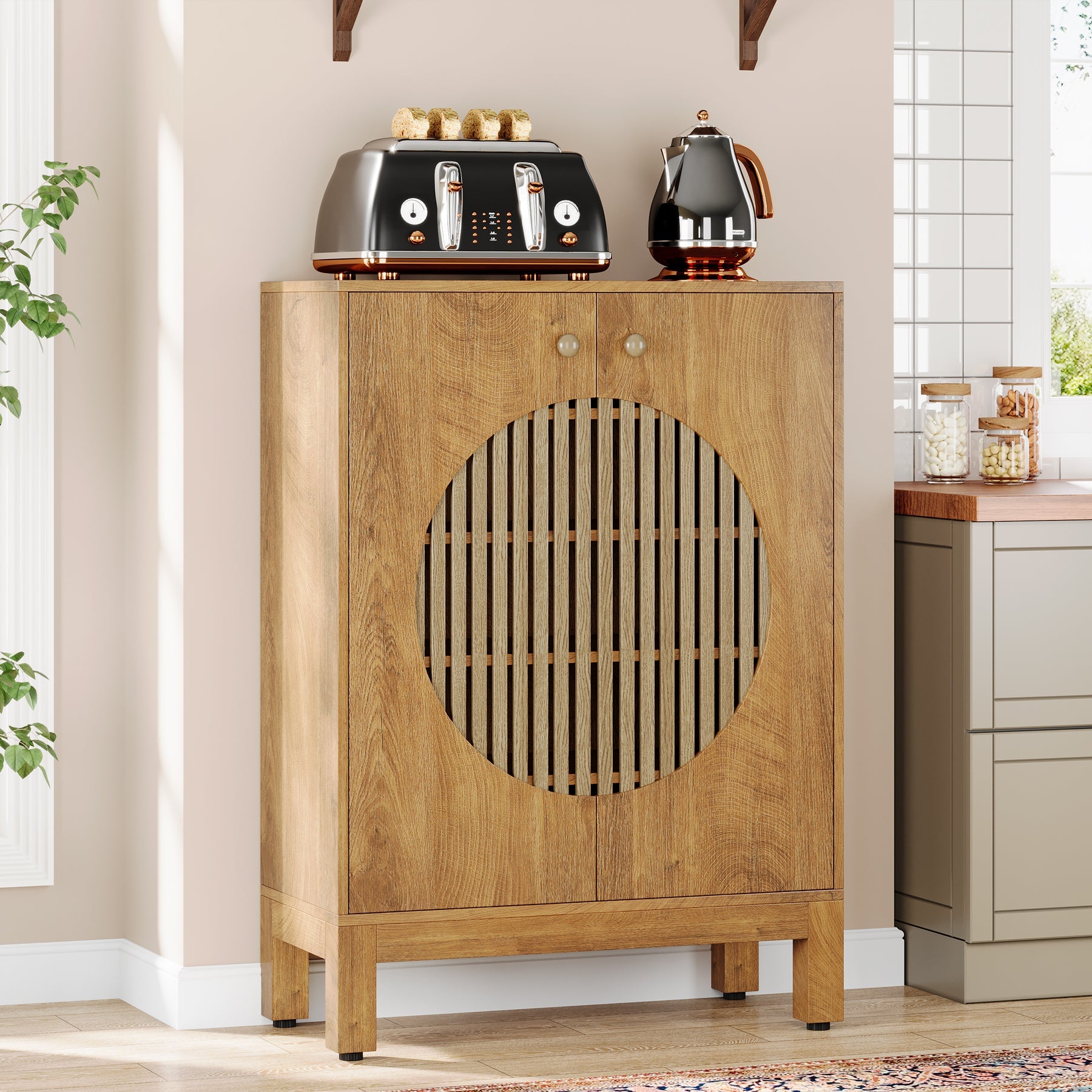 5-Tier Sideboard Buffet Cabinet - Farmhouse Style Kitchen Storage with Removable Shelves | Perfect for Dining Room, Living Room & Home Organization