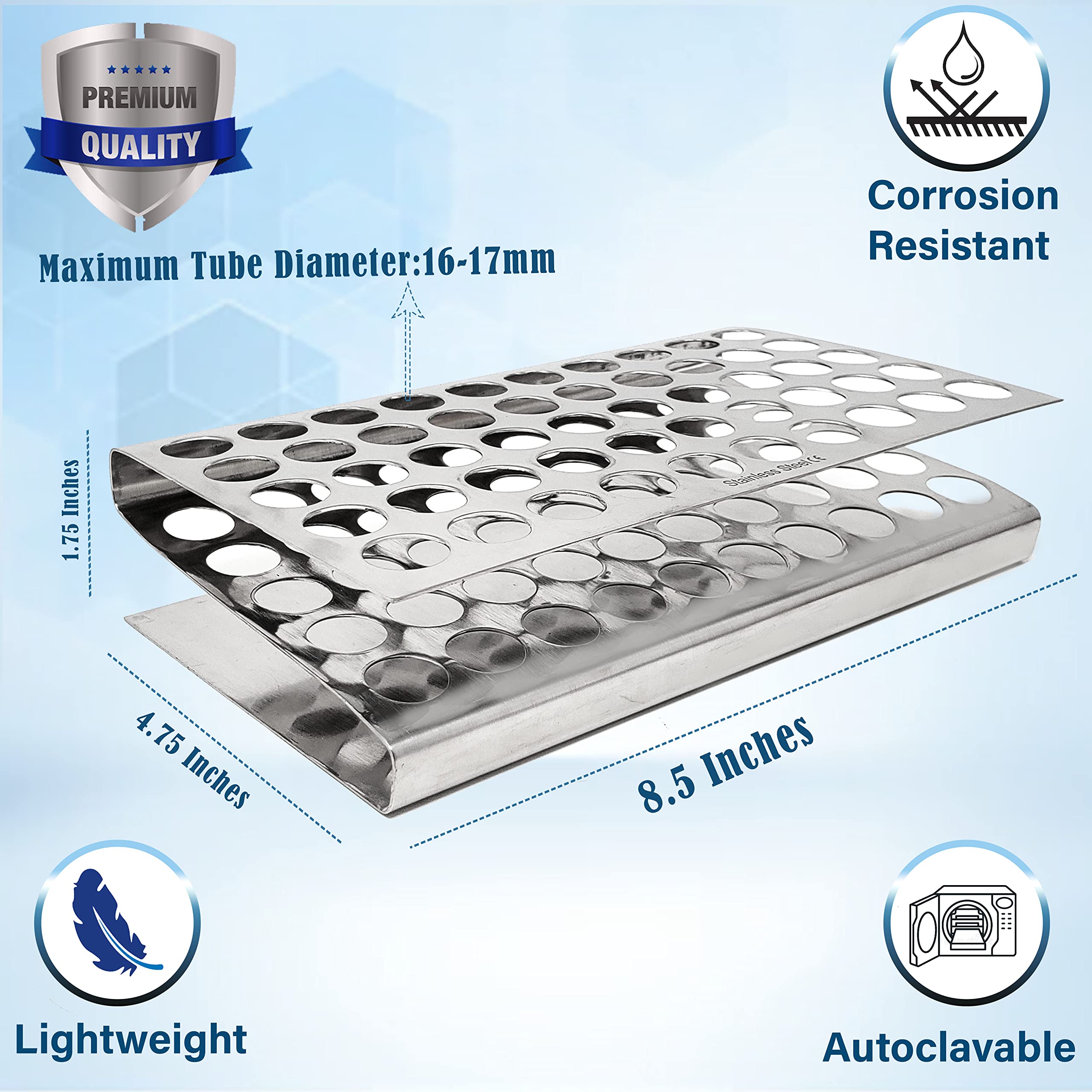 A2Z Stainless Steel Test Tube Rack with 50 Vents - Z-Shaped Pipe Stand for 16mm Tubes | Durable Lab Equipment for School, Laboratory & Hospital Use | Perfect for Chemistry Experiments & Sample Storage