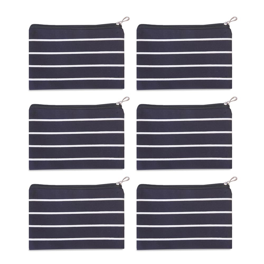 LIFESTICE DIY Craft Navy Blue Cotton Makeup Pouch with Zipper - Multipurpose Pen Pencil Case, Cosmetic Bag for Travel, School & Office (6-Pack) - Perfect for Organizing Makeup, Stationery & Small Essentials