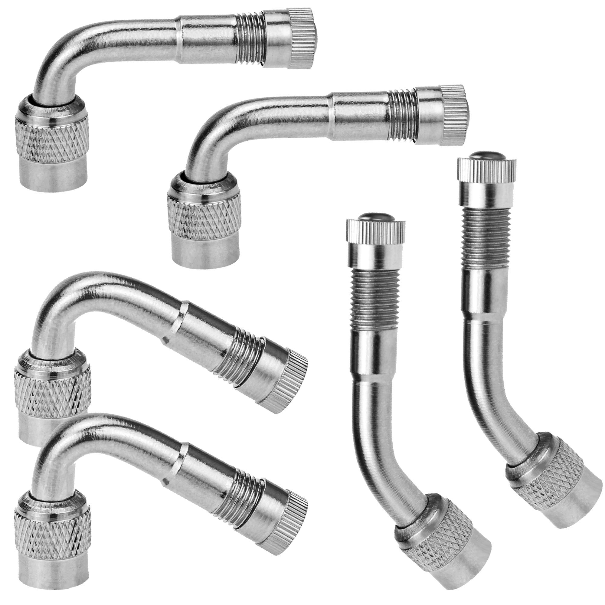 Mellbree 6-Pack Valve Stem Extenders - 45/90/135 Degree Schrader Tire Valve Extensions for Dual Wheels, Cars, RVs, Bikes & Trailers | Perfect for Easy Tire Inflation on Passenger Vehicles, Campers, Strollers and Motorcycles