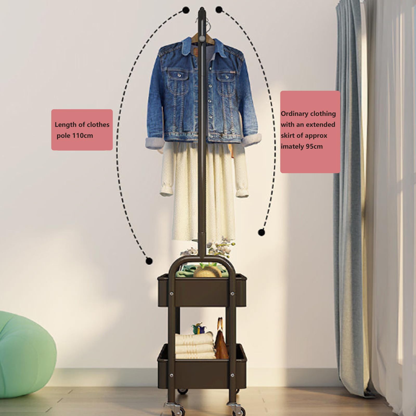 Modern 2-Tier Metal Garment Rack with Wheels - Heavy Duty Clothing Stand for Home, Wedding & Retail Stores - Black Dress Display Hanger with Storage Basket - Perfect for Bedroom Closet, Boutique Shop & Event Venues