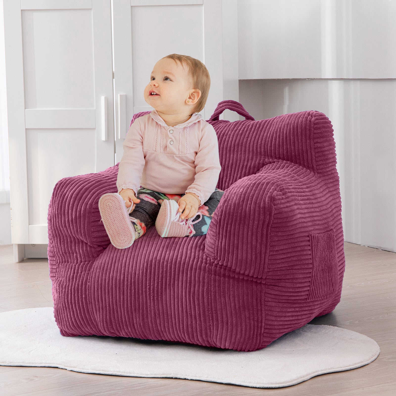 MAXYOYO Kids Bean Bag Chair - Corduroy Bean Bag Couch with Armrests for Children's Room, Nursery & Playroom (Rose Pink) - Perfect for Reading, Gaming & Relaxing