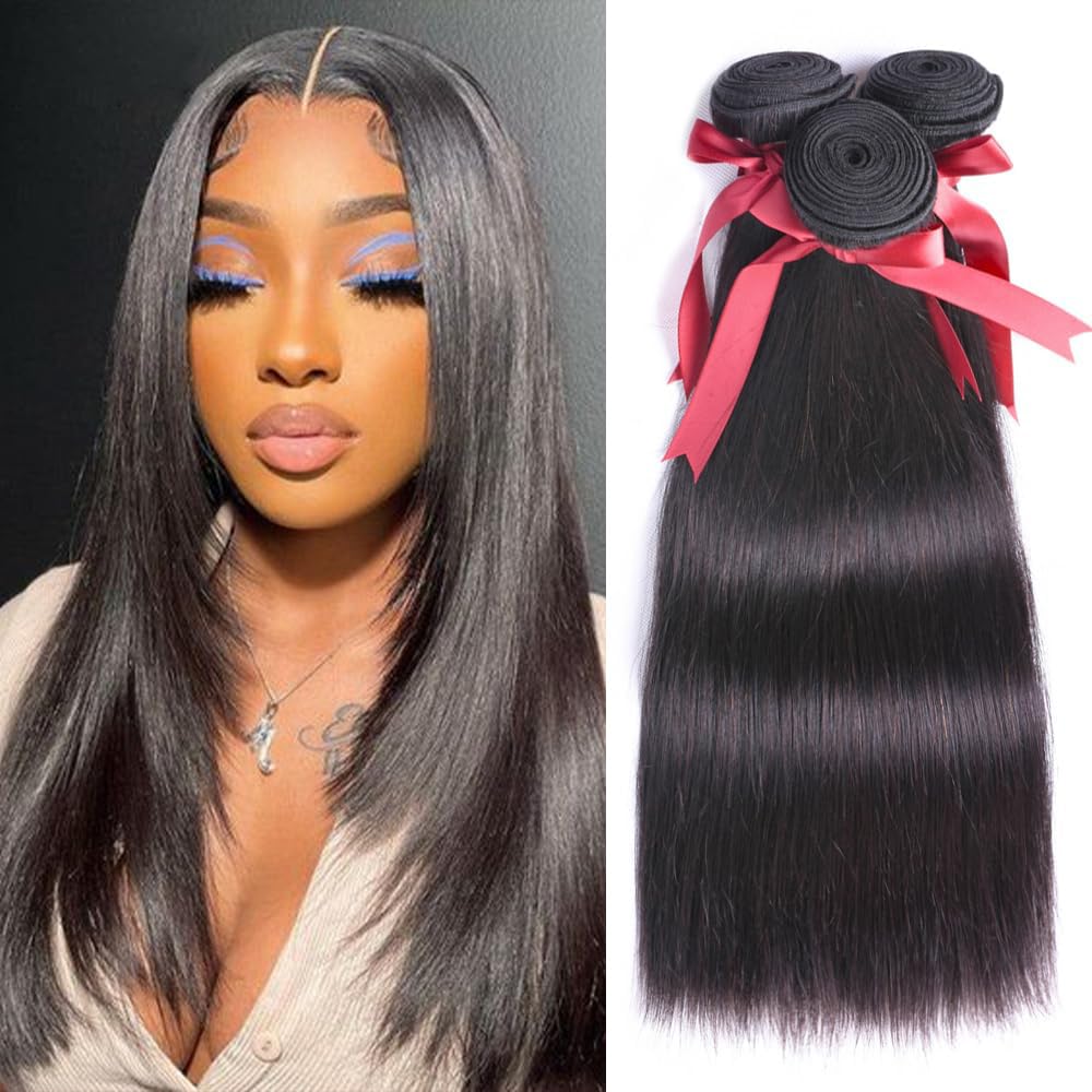 ALLRUN 100% Unprocessed Brazilian Virgin Raw Hair Bundles - 18 20 22 24 Inch Straight Human Hair Extensions (4 Bundles) Natural Black Color for Styling, Weaving & Volume Boost - Perfect for Daily Wear, Parties & Special Occasions