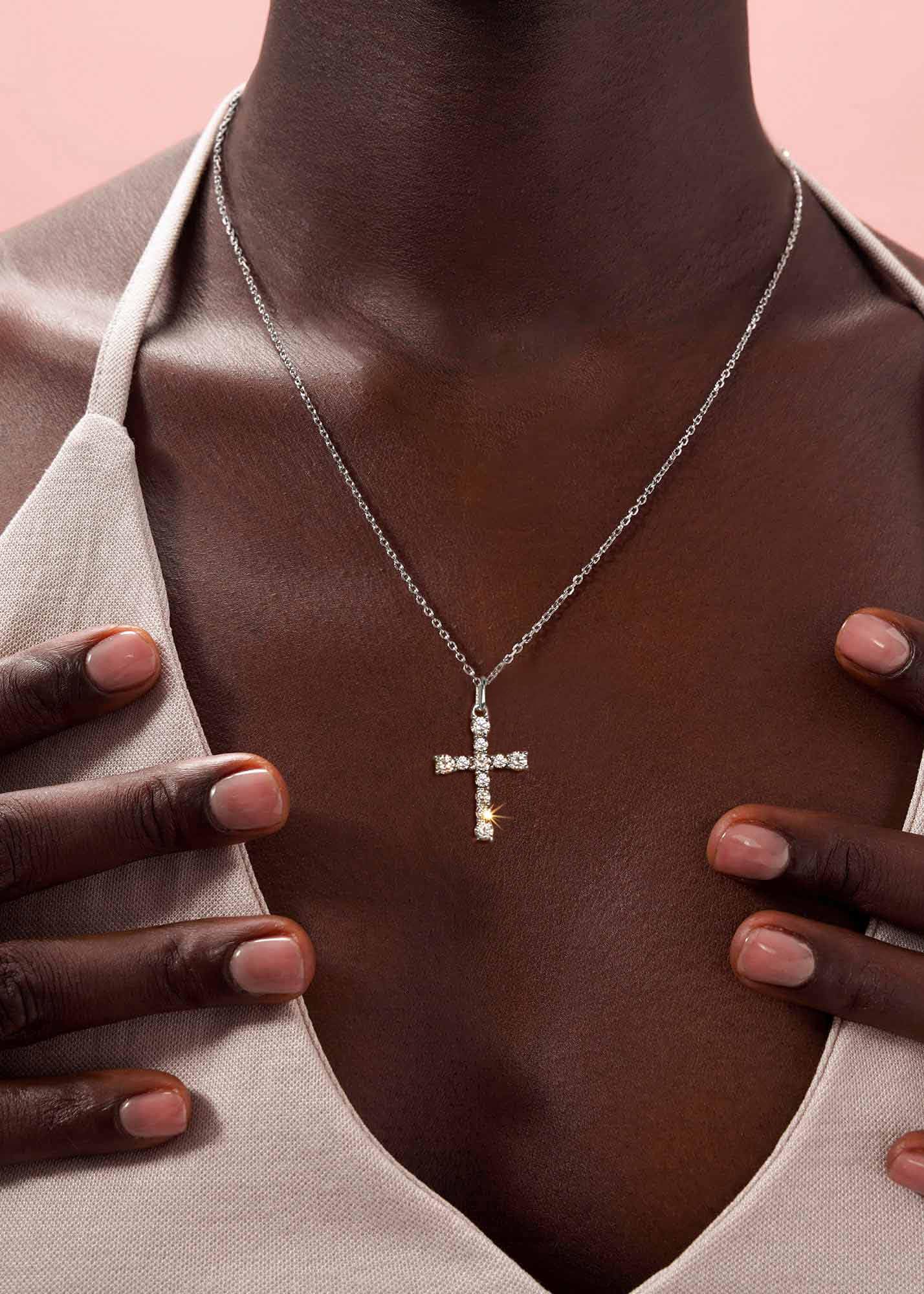 S.Leaf Cross Necklace for Women - 14K Gold Plated Diamond Cross Pendant Necklace, Sterling Silver Religious Jewelry Gift for Birthday, Anniversary, Baptism & Everyday Wear