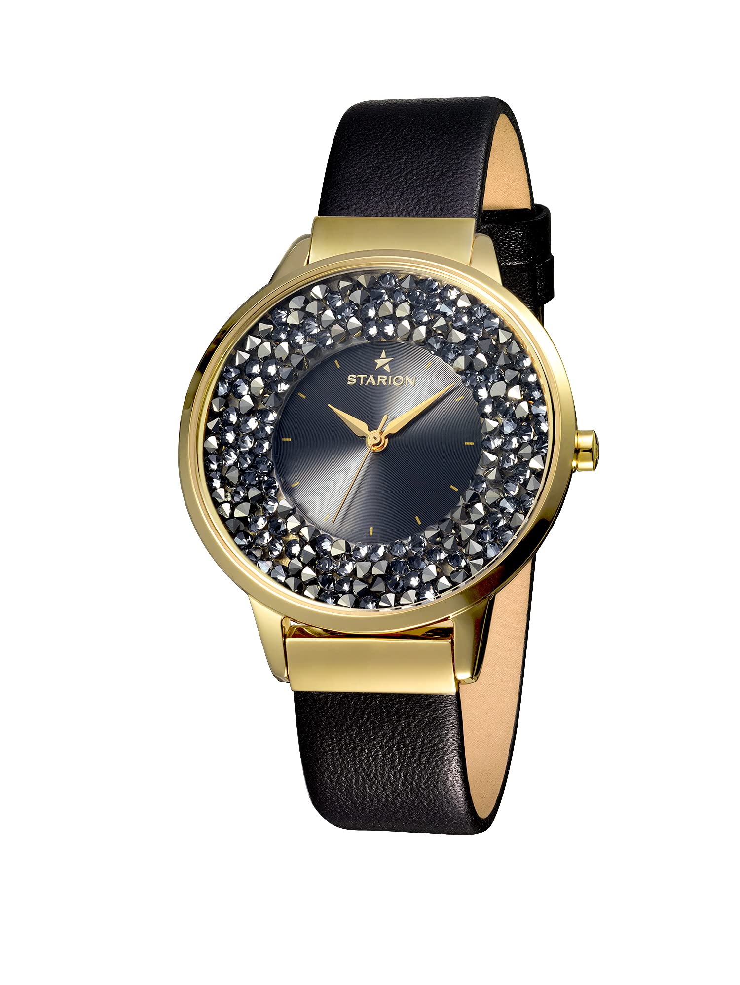 Starion Rockstar Women's Watch - Japanese Quartz Movement, Water Resistant, 38mm Stainless Steel Case with Genuine Leather Strap & Swarovski Crystal Dial - Elegant Dress Watch for Office, Party & Everyday Wear