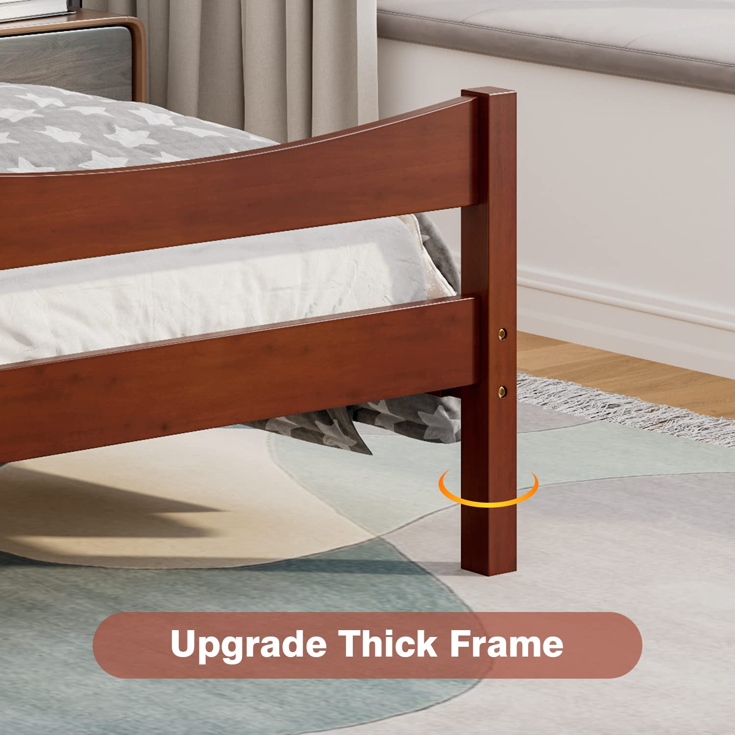 NAFORT Twin Size Wood Bed Frame with Headboard & Footboard - Solid Pine Platform Bed for Kids, No Box Spring Needed - Walnut Finish | Perfect for Boys & Girls Bedrooms, Dorm Rooms & Guest Rooms