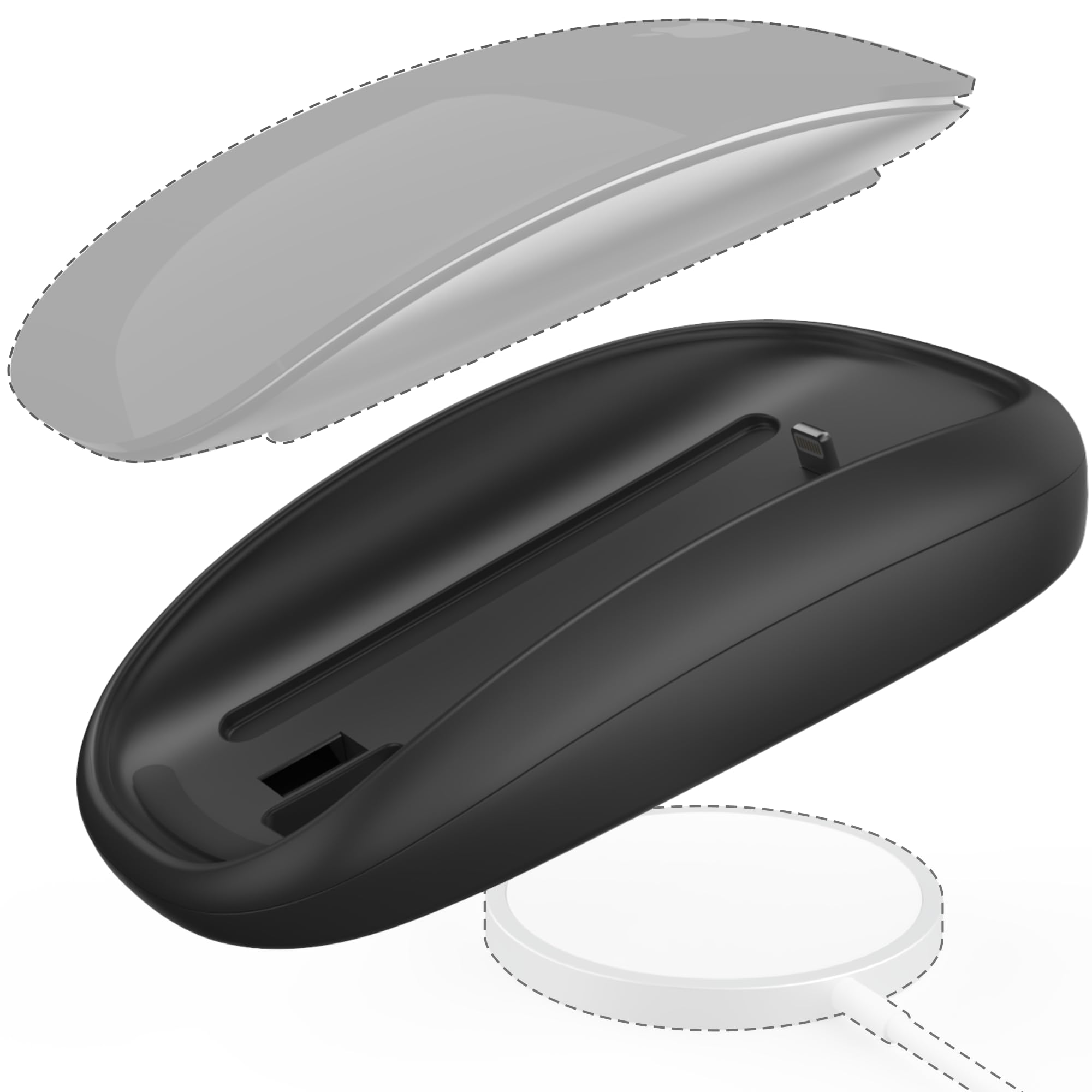 TATOFY Ergonomic Grip Cover for Apple Magic Mouse 2 - Wireless Charging Compatible, Anti-Slip Base - Perfect for Office Work, Graphic Design & Gaming (Black)