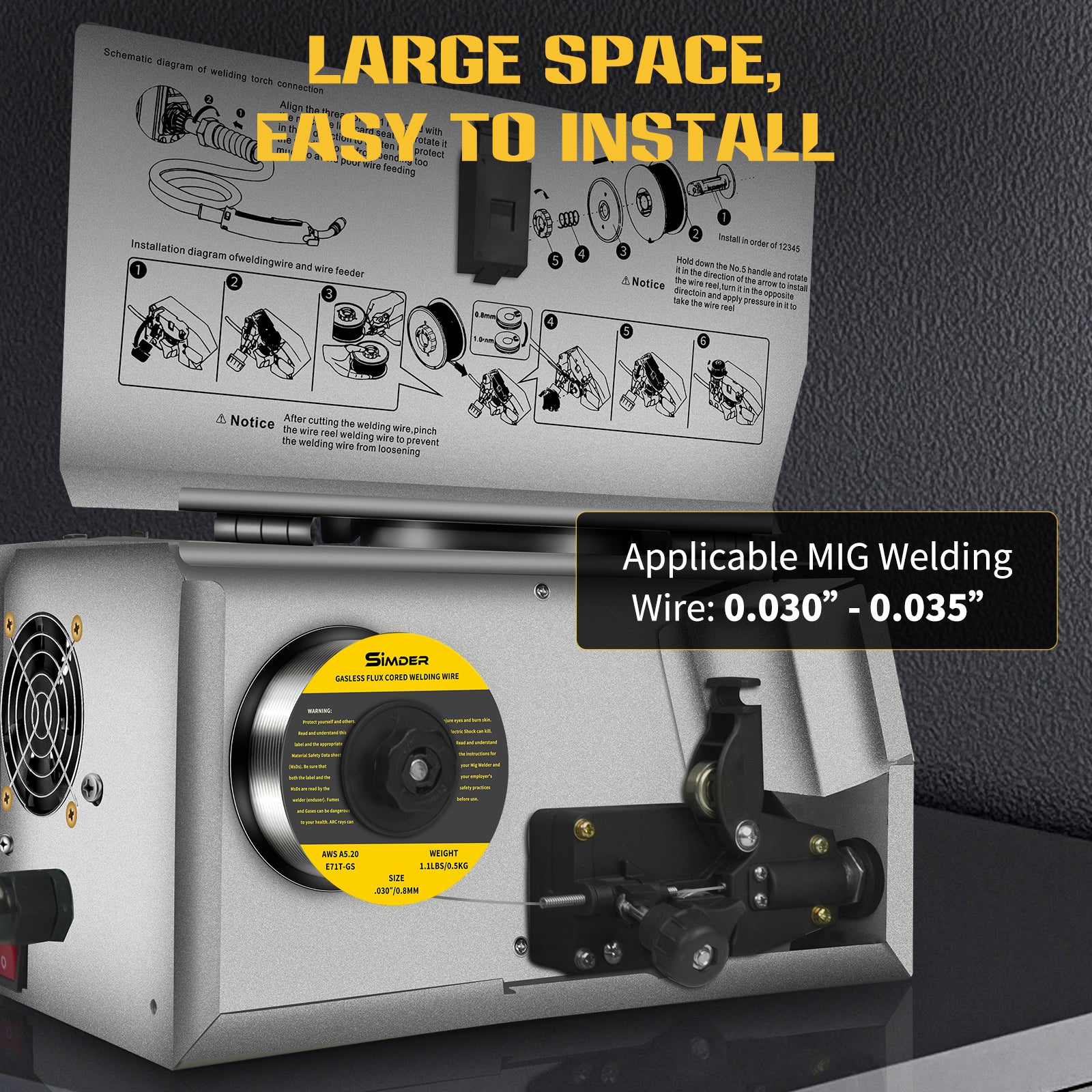 SSimder MIG 140S Gasless 2-in-1 MIG Welder Machine - 140 Amp Flux Core Wire Welder for Home DIY, Auto Repair & Metal Fabrication | Perfect for Beginners & Professionals