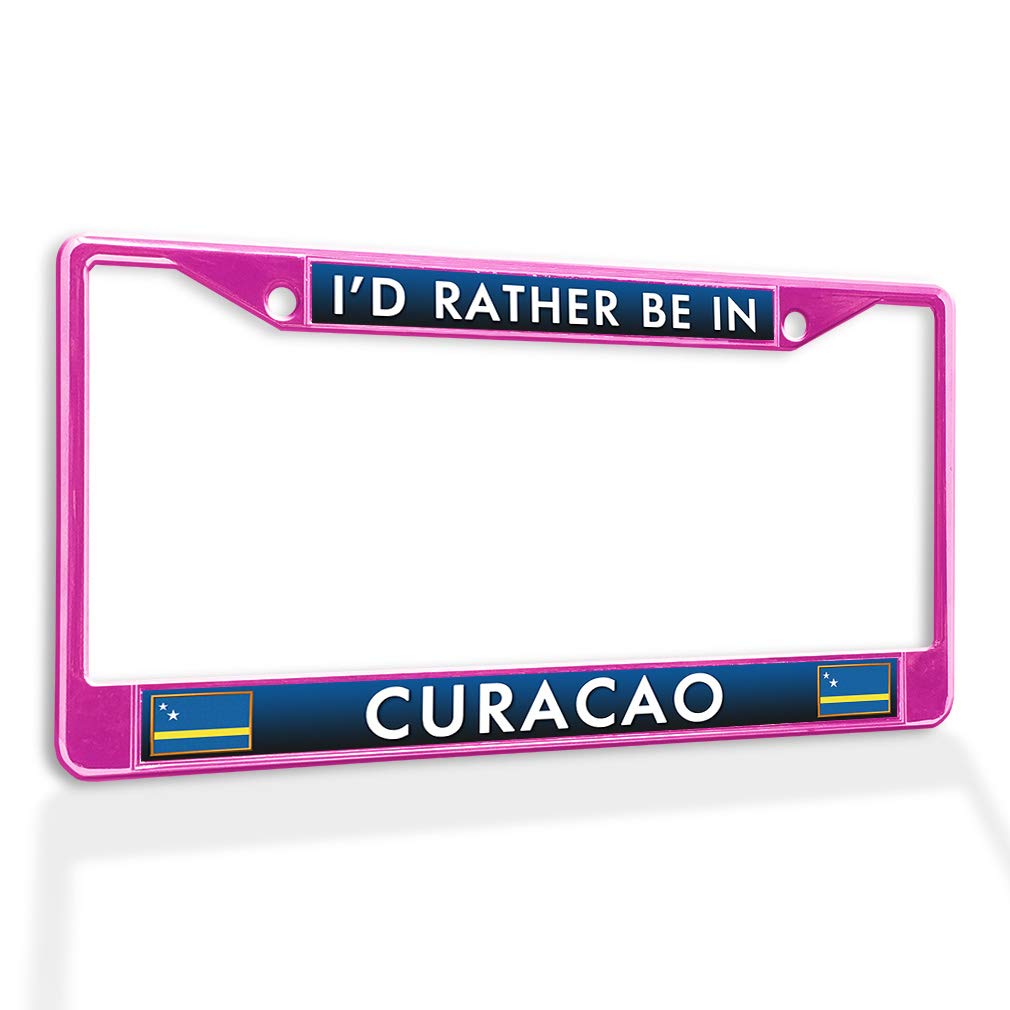 I'd Rather Be in Curacao Metal License Plate Frame - Weatherproof Car Accessory with Solid Insert (Hot Pink, 2 Holes) - Perfect for Beach Lovers & Tropical Car Decor