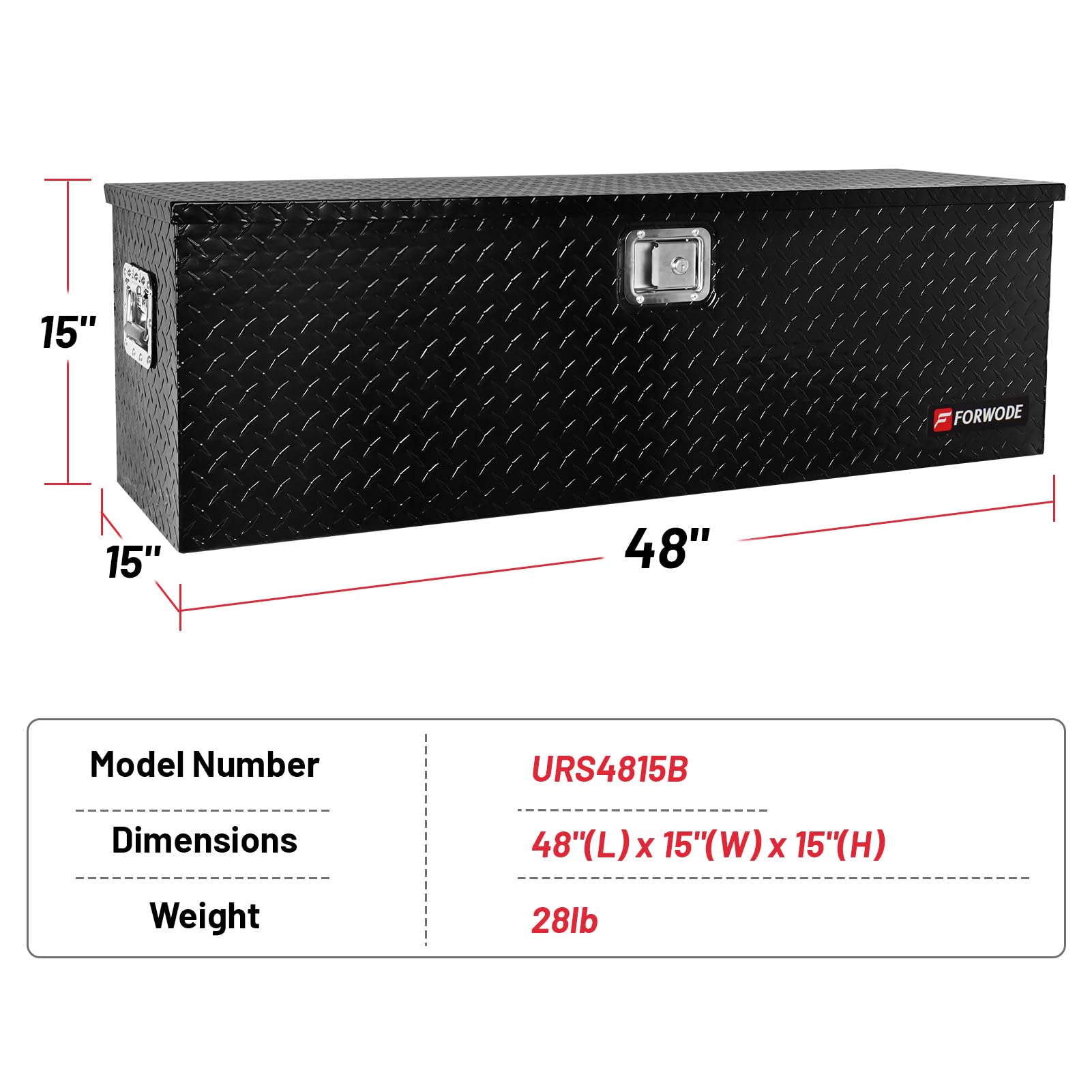49 Inch Aluminum Truck Tool Box - Heavy Duty Waterproof Pickup Bed Storage Organizer with Lock & Handle - Fits Pickup Trucks & RVs - Perfect for Camping Gear, Tools & Equipment Storage (Black)