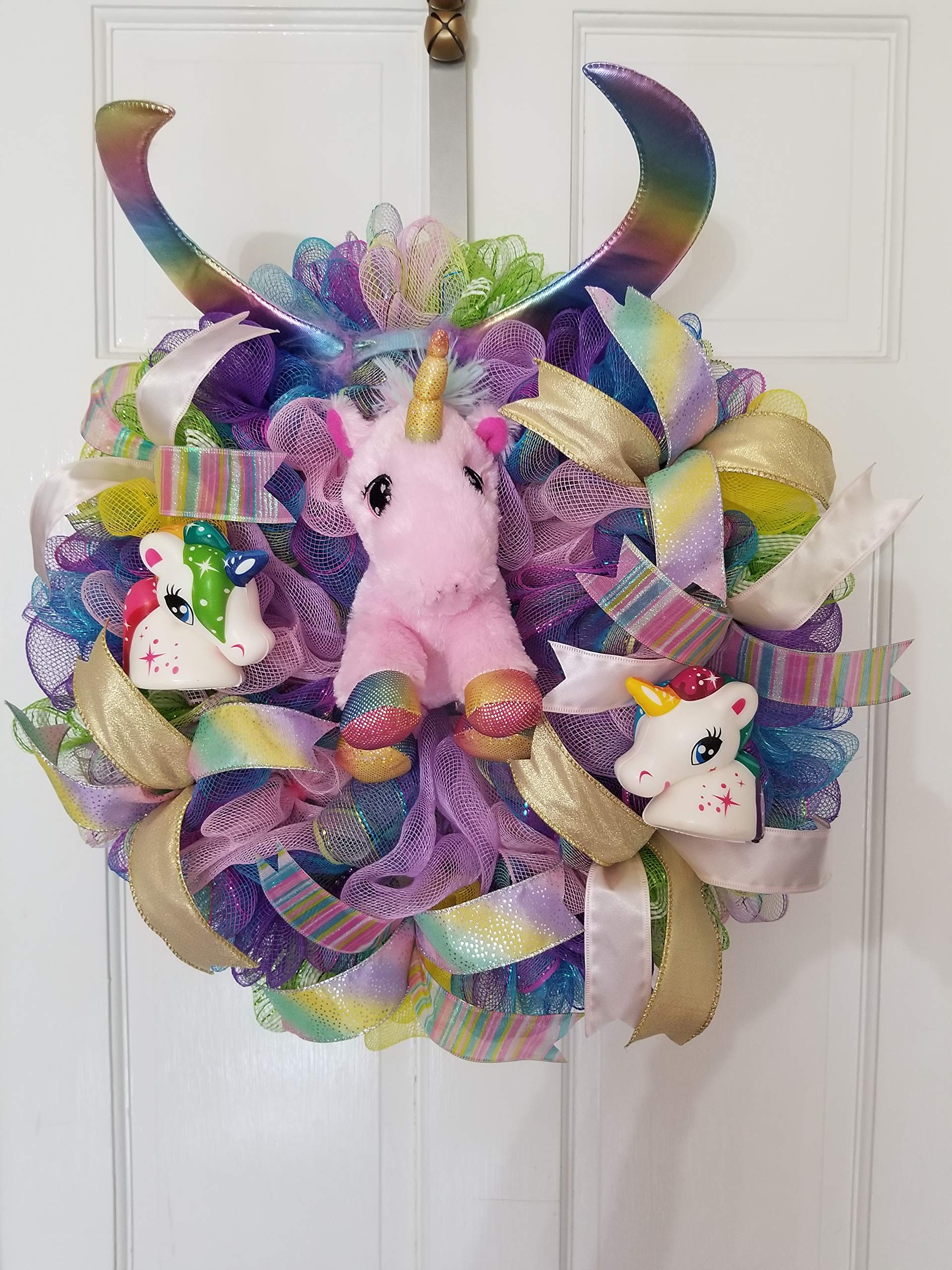 Rainbow Colored Unicorn Wreath for Kids Birthday Party | Whimsical Floral Door Hanging Decor | Perfect for Birthday Celebrations, Nursery Room, and Baby Showers