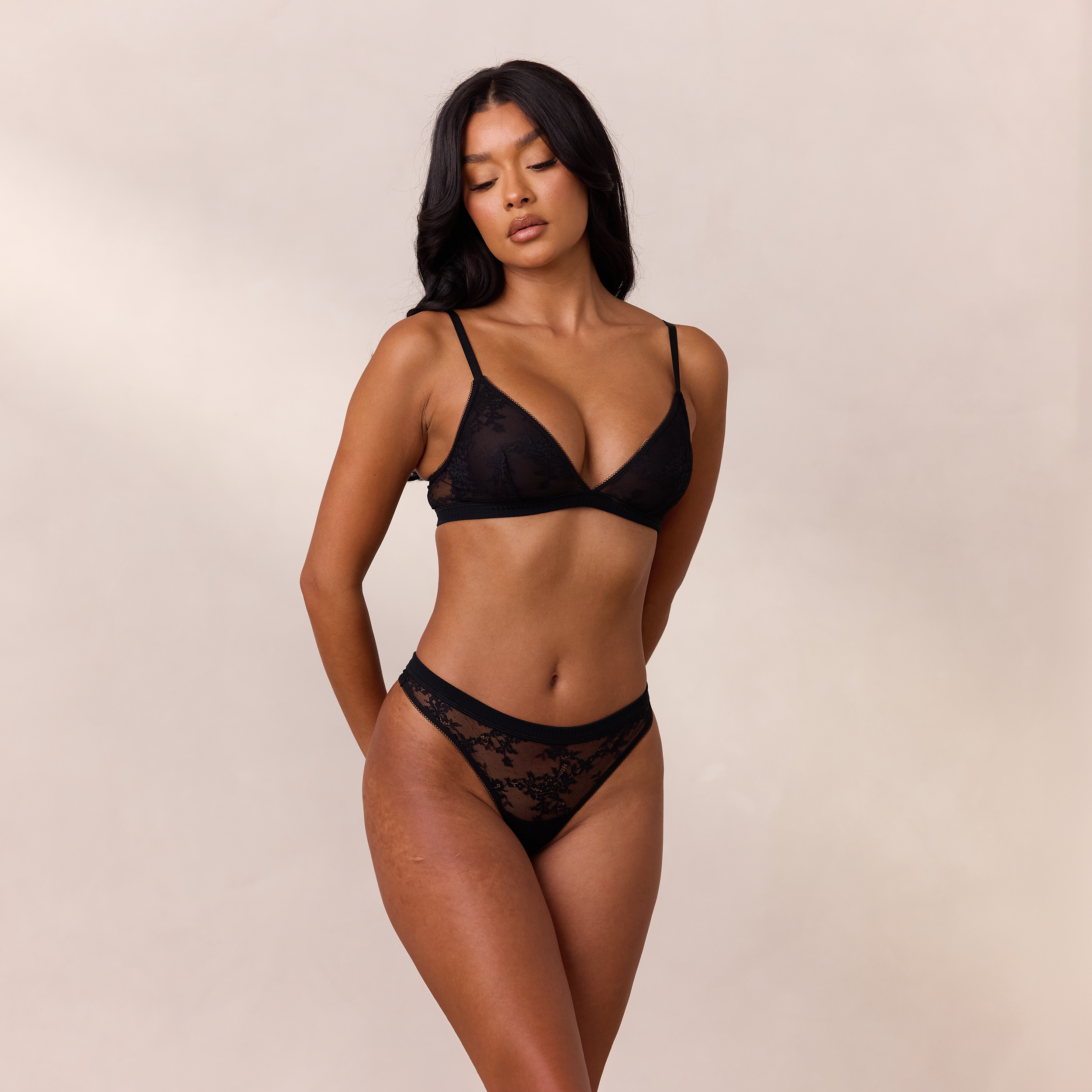Lace Triangle Bralette - Comfortable Wireless Bralette for Women, Black Lingerie for Everyday Wear, Sleep & Lounge