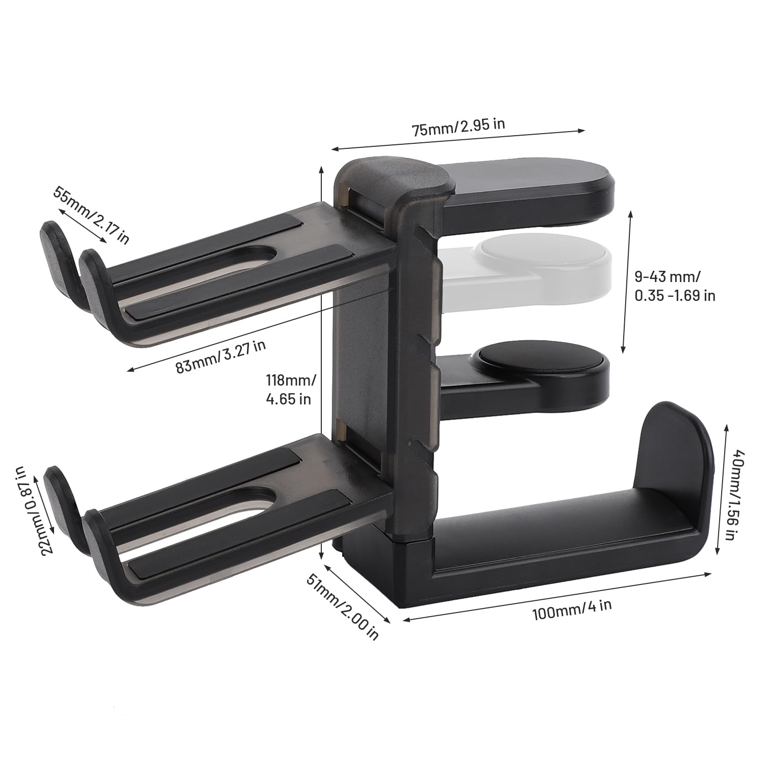 Universal 3-in-1 Under Desk Gaming Headset Stand & Controller Holder - Adjustable Swivel Arm Clamp for PC, PS5, Xbox Accessories (Black) | Perfect for Organized Gaming Setup & Space-Saving Workstation