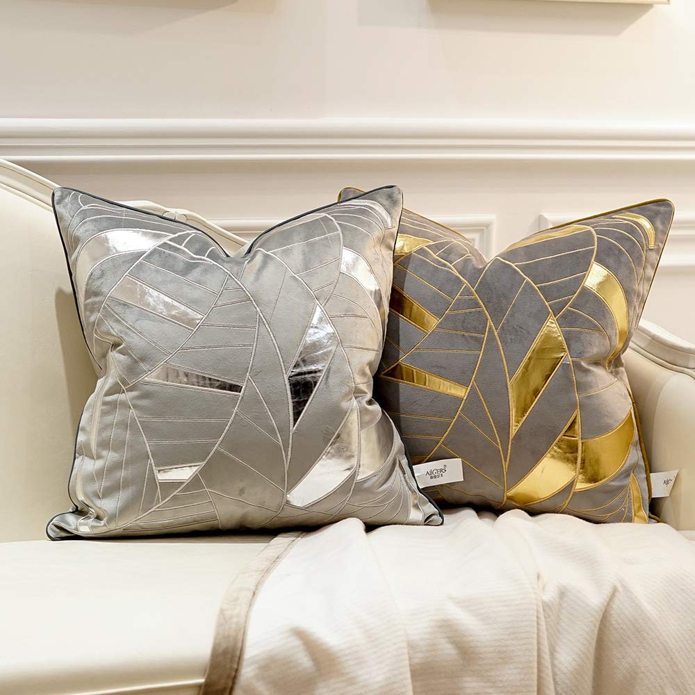 Avigers 18x18 Inch Grey & Gold Striped Cushion Cover - Luxury European Style Decorative Throw Pillow Case for Sofa, Living Room, Bedroom & Car Interior Decor | Perfect for Home Styling, Gift Giving & Cozy Comfort