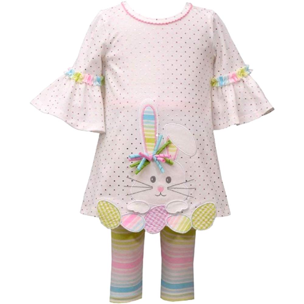 Bonnie Jean Girls' Easter Bunny Egg Hem Capri Set - Cute Holiday Outfit for Spring & Easter Celebrations