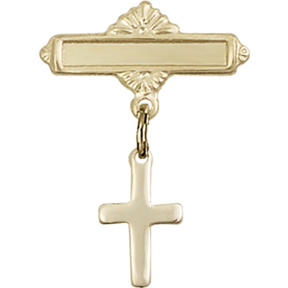 Gold Filled Baby Badge with Cross Charm & Polished Pin - 7/8