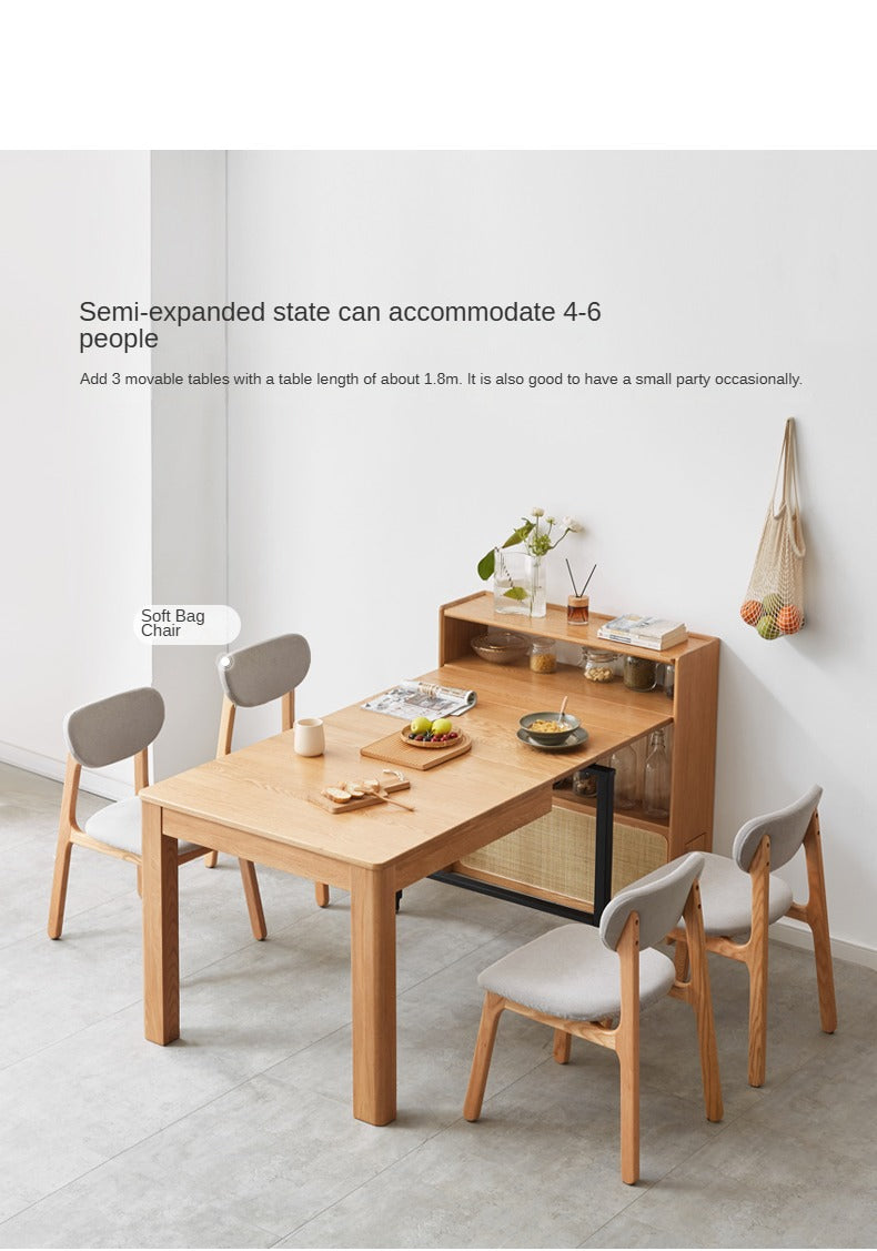 Solid Oak Wood Extendable Dining Table with Sideboard - Perfect for Small Spaces, Dining Rooms, and Multi-Purpose Areas