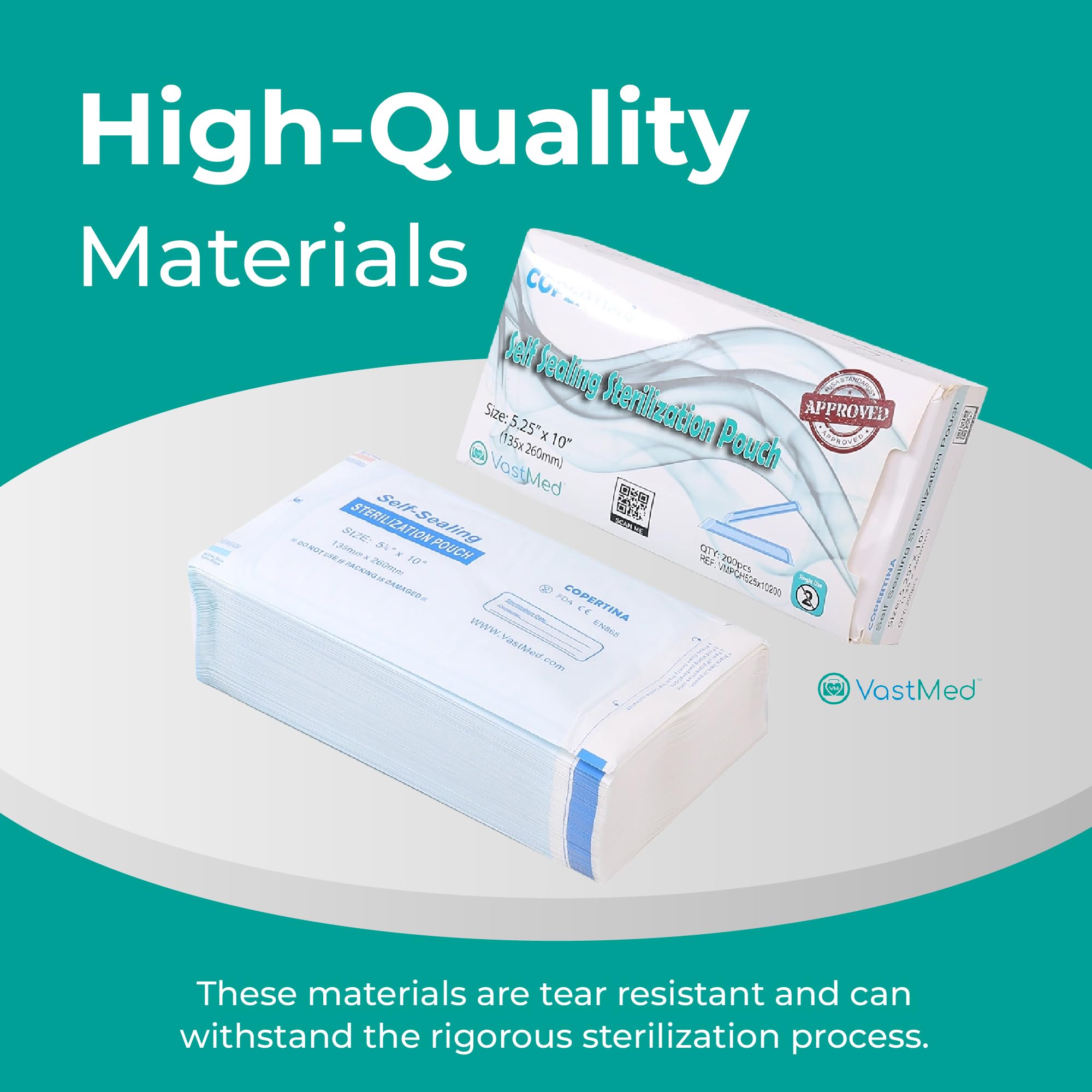 VASTMED 1000PCs Self Seal Sterilization Pouches 5.25