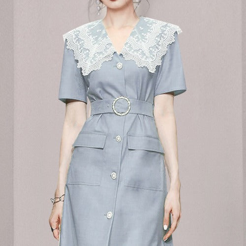 Women's Summer Lace Collar Short Sleeve High Waist Mini Dress - Floral Print Casual Sundress for Beach, Party & Date Night Outfits