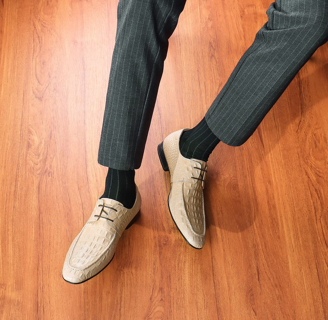 Men's Formal Dress Shoes - Modern Lace-Up Oxford Business Shoes in Ivory | Perfect for Weddings, Office & Special Occasions