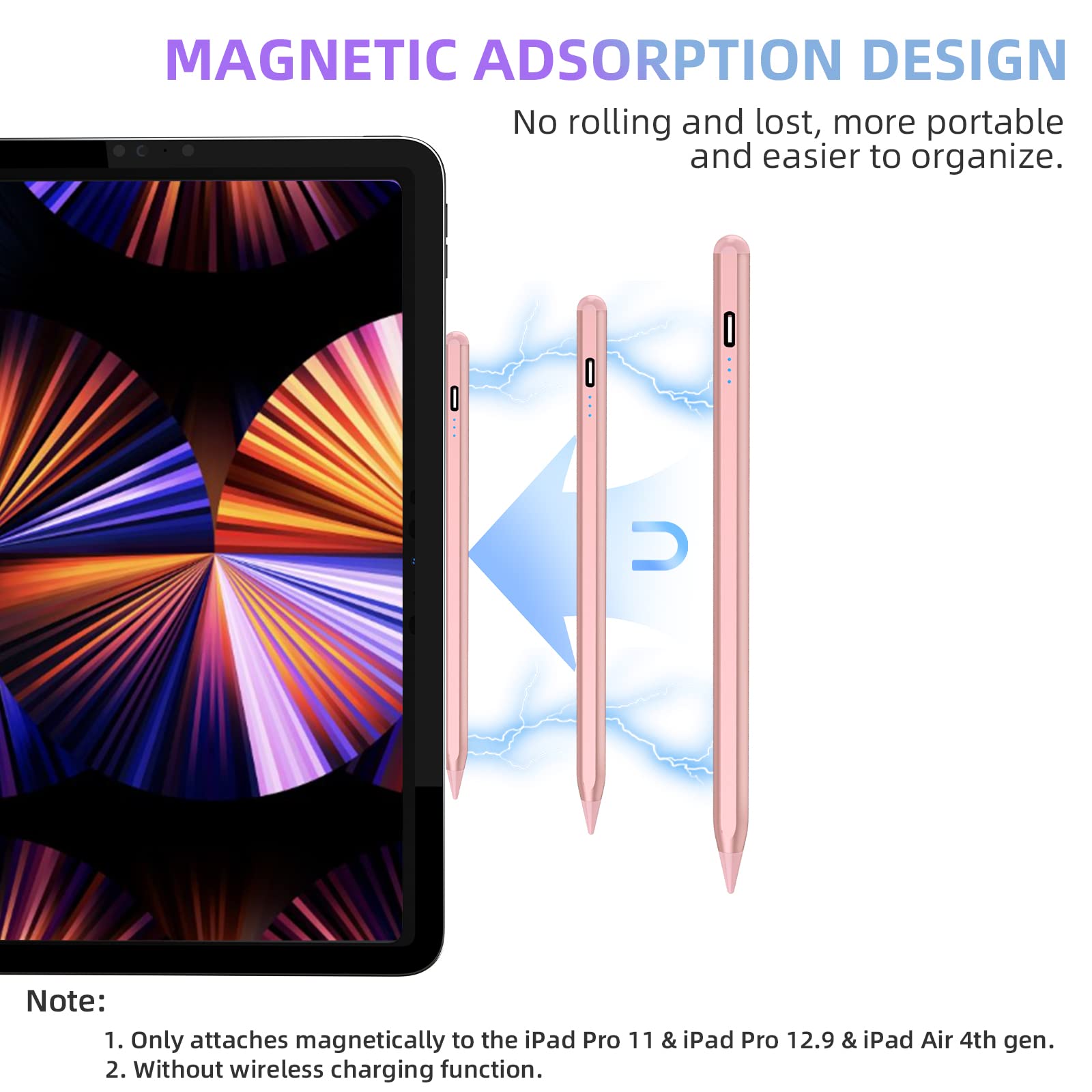 Premium Stylus Pen for iPad 10th/9th Gen, iPad Air 5/4/3, iPad Pro 11/12.9 Inch - Magnetic Apple Pencil Alternative with Palm Rejection & Tilt Sensitivity (Rose Gold) - Perfect for Digital Art, Note-Taking & Professional Design Work
