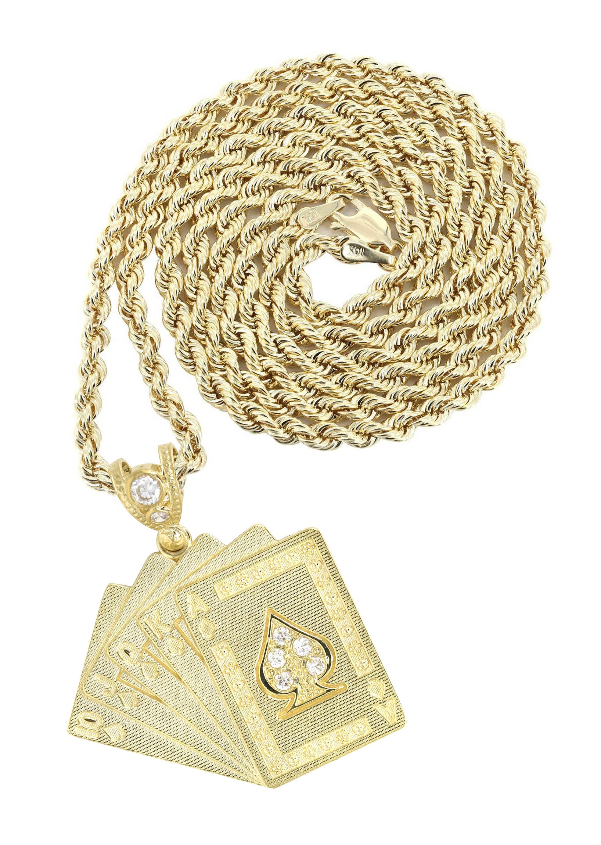 10K Yellow Gold Playing Cards Necklace - 17.3 Grams Solid Gold Poker Jewelry for Women - Perfect for Casino Nights, Poker Parties & Gift Giving