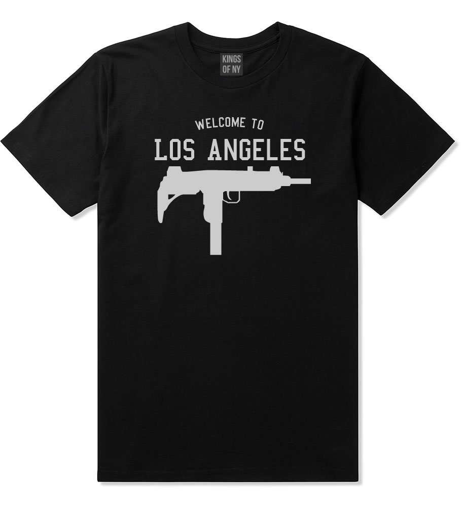 Kings Of NY Welcome to Los Angeles Uzi Machine Gun City Graphic T-Shirt | Vintage Streetwear Hip Hop Tee for Men & Women | Perfect for Concerts, Urban Fashion & Street Style