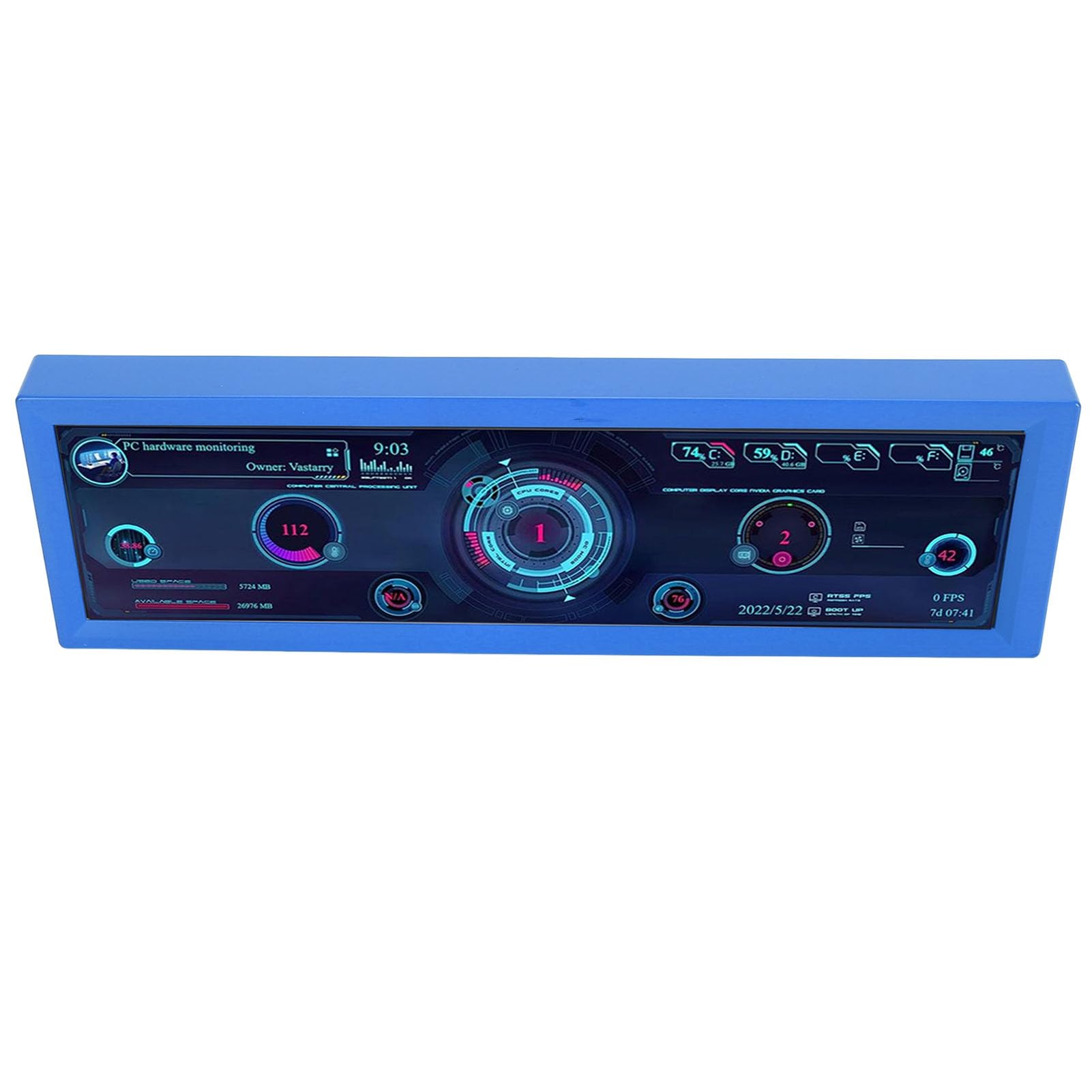 Jectse 8.8 Inch PC Temperature Monitor - Plug & Play CPU/GPU Hardware Temp Display with Customizable 1920x480 Resolution - Ideal for Gaming PC, Workstation & Server Monitoring (Blue)