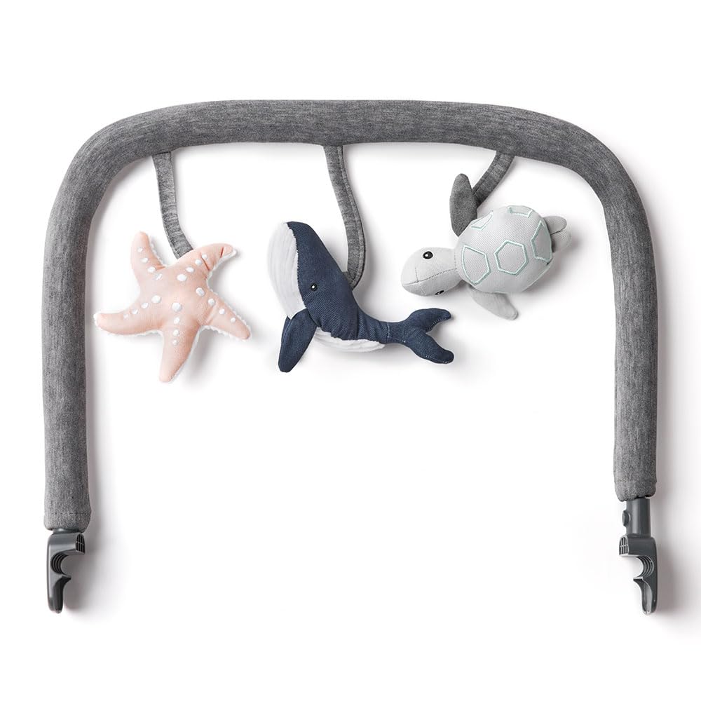 Ergobaby Evolve 3-in-1 Baby Bouncer with Toy Bar Accessory - Adjustable Infant Seat for Playtime & Relaxation, Ocean Wonders Design in Charcoal Grey - Perfect for Nursery, Living Room & Travel Use