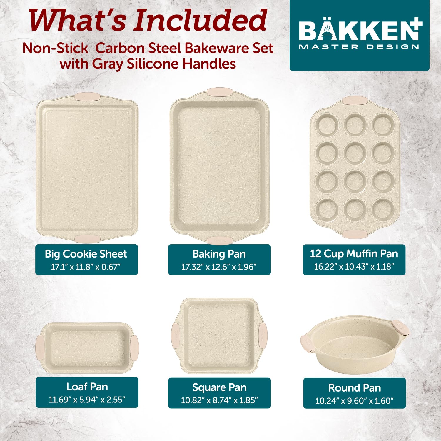 Premium 8-Piece Carbon Steel Baking Set - Nonstick White Marble Coating with Heat-Resistant Silicone Handles - Professional Grade Bakeware for Cakes, Cookies & Bread - Perfect for Home Bakers & Professional Kitchens