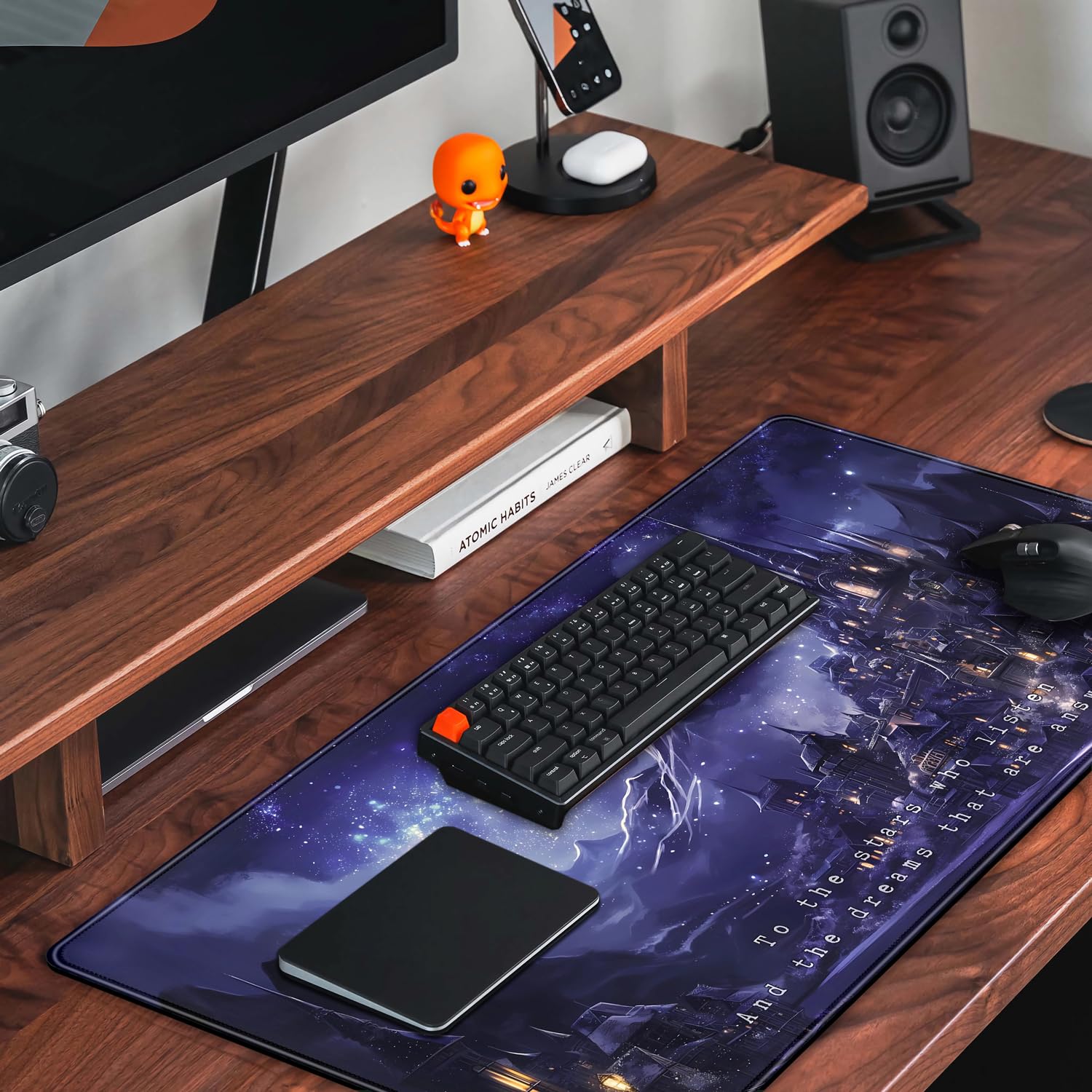 Dark Academia Anime Night Purple Desk Mat - 31.5 x 15.8 Inch XXL Mouse Pad for Computer, Laptop & Gaming - Office Decor with Castle Aesthetics for Women & Men | Perfect for Work, Study & Gaming Setup