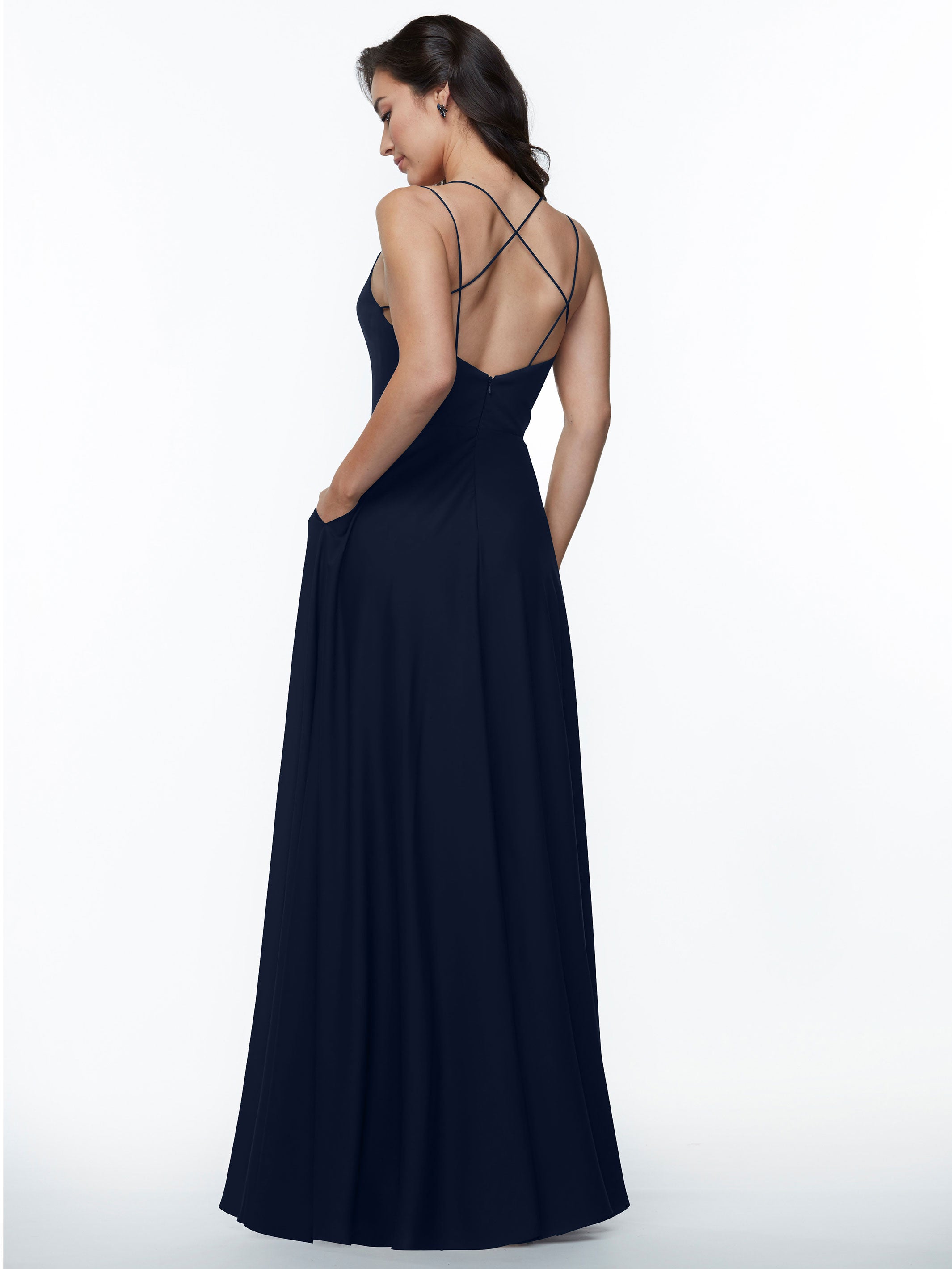 Elegant 83024 Stretch Chiffon A-Line Bridesmaid Dress with Pockets - Perfect for Weddings, Formal Events & Special Occasions