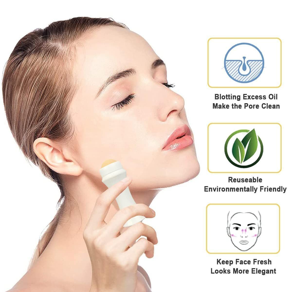 Prishva® Volcanic Stone Face Roller for Oily Skin - Reusable Oil Absorbing Facial Tool with Makeup Sponge | Reduce Shine & Control Excess Oil | Perfect for Daily Skincare & Makeup Touch-Ups