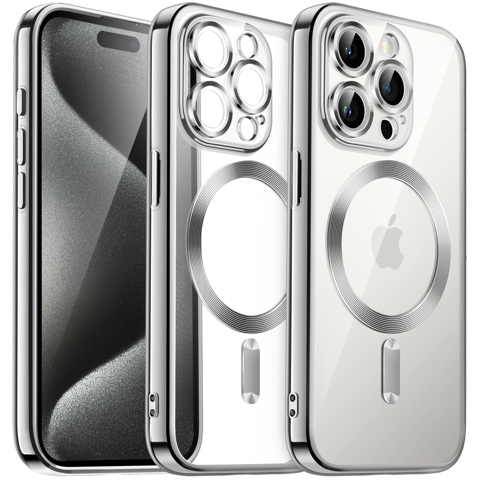 JETech iPhone 15 Pro Max Case 6.7 Inch - Clear Soft TPU Phone Cover with Camera Protection | MagSafe Compatible | Shockproof Electroplated Design (Silver) for Everyday Use, Travel & Wireless Charging