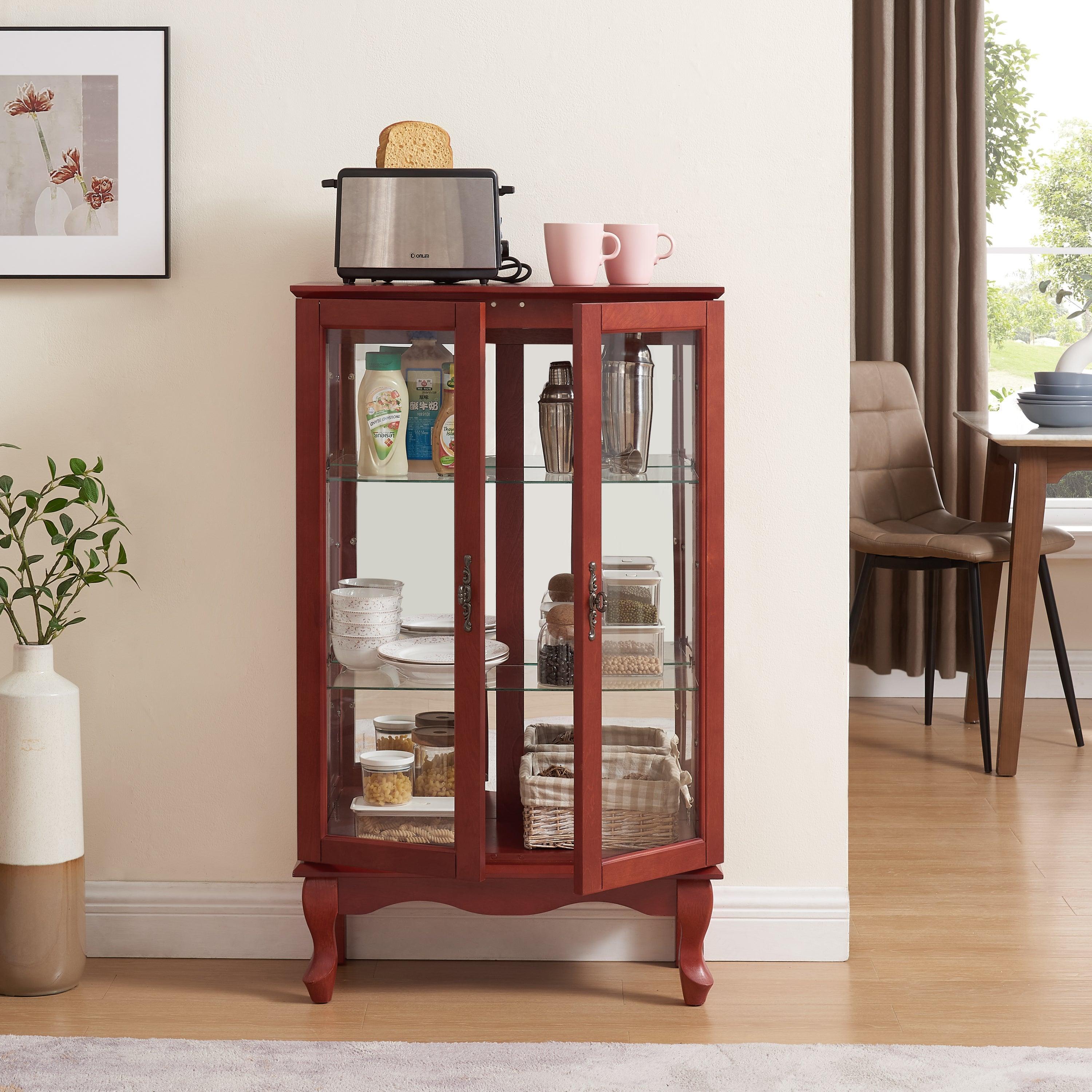 2 Door Curio Cabinet with Tempered Glass & Mirrored Back - LED Lighted Display Case for Living Room, Dining Room, Office - Showcase Collectibles, China, or Decor Items