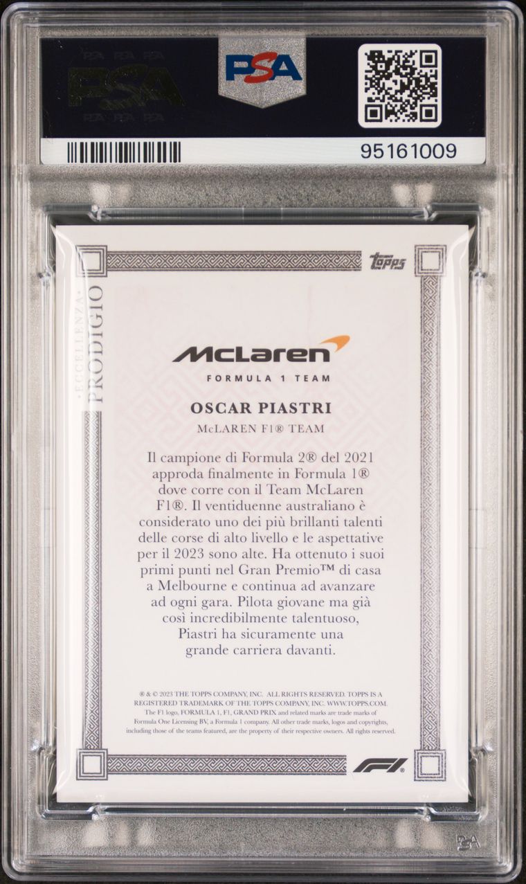PSA 9 Oscar Piastri Rookie Card /10 Prodigio Red - 2023 Topps Eccellenza F1 Racing Collectible - Perfect for Sports Memorabilia Collections & F1 Fan Gifts