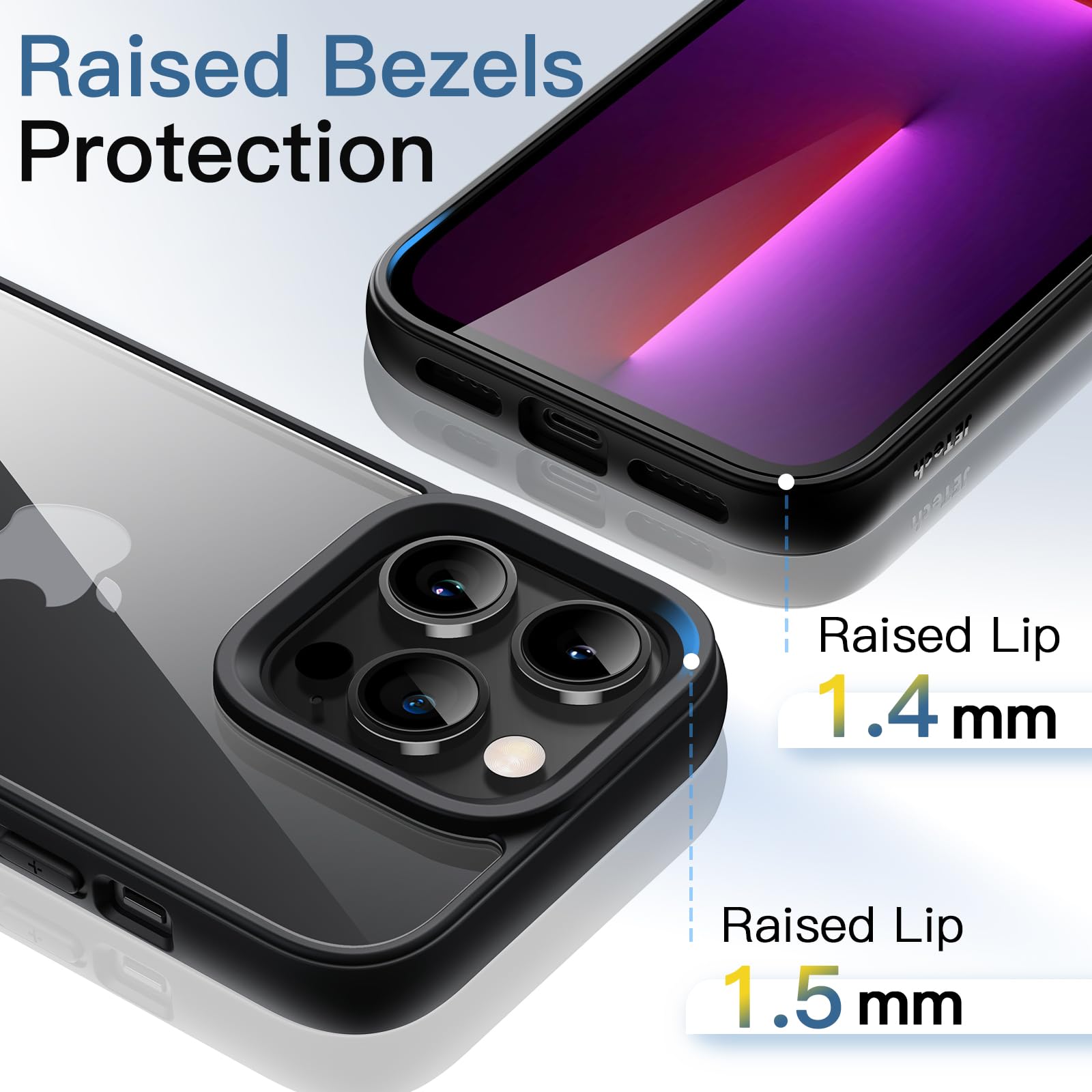 JETech Shockproof Bumper Case for iPhone 13 Pro Max 6.7-Inch - Matte TPU Frame with Anti-Scratch Clear Back (Black) | Protective Phone Cover for Everyday Use, Work & Outdoor Activities