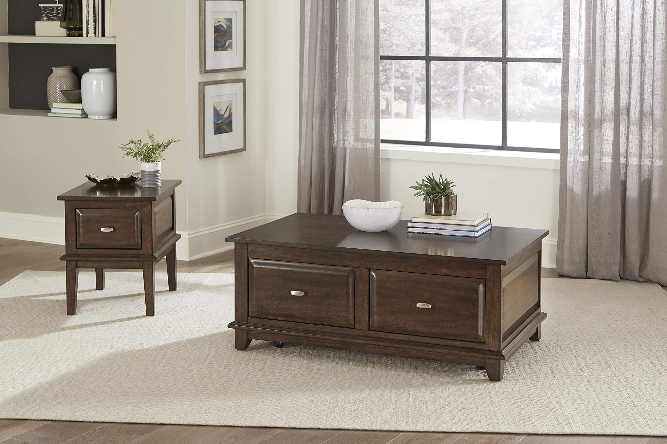 Lexicon Terza Lift-Top Coffee Table - Brown Cherry Finish, Modern Lift-Top Design with Storage Space for Living Room, Office, or Small Spaces