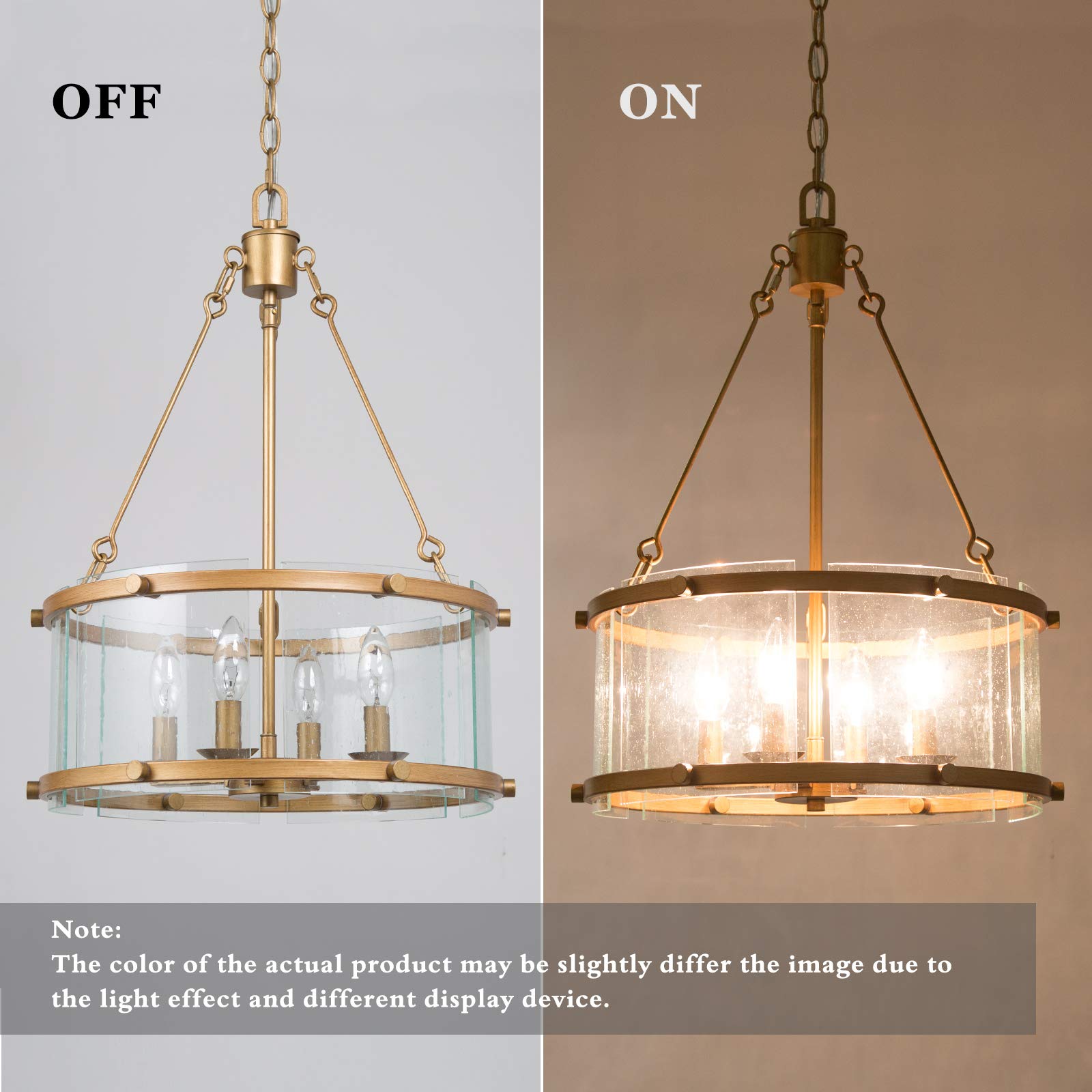 4-Light Gold Drum Chandelier with Seeded Glass Shade - 16.5