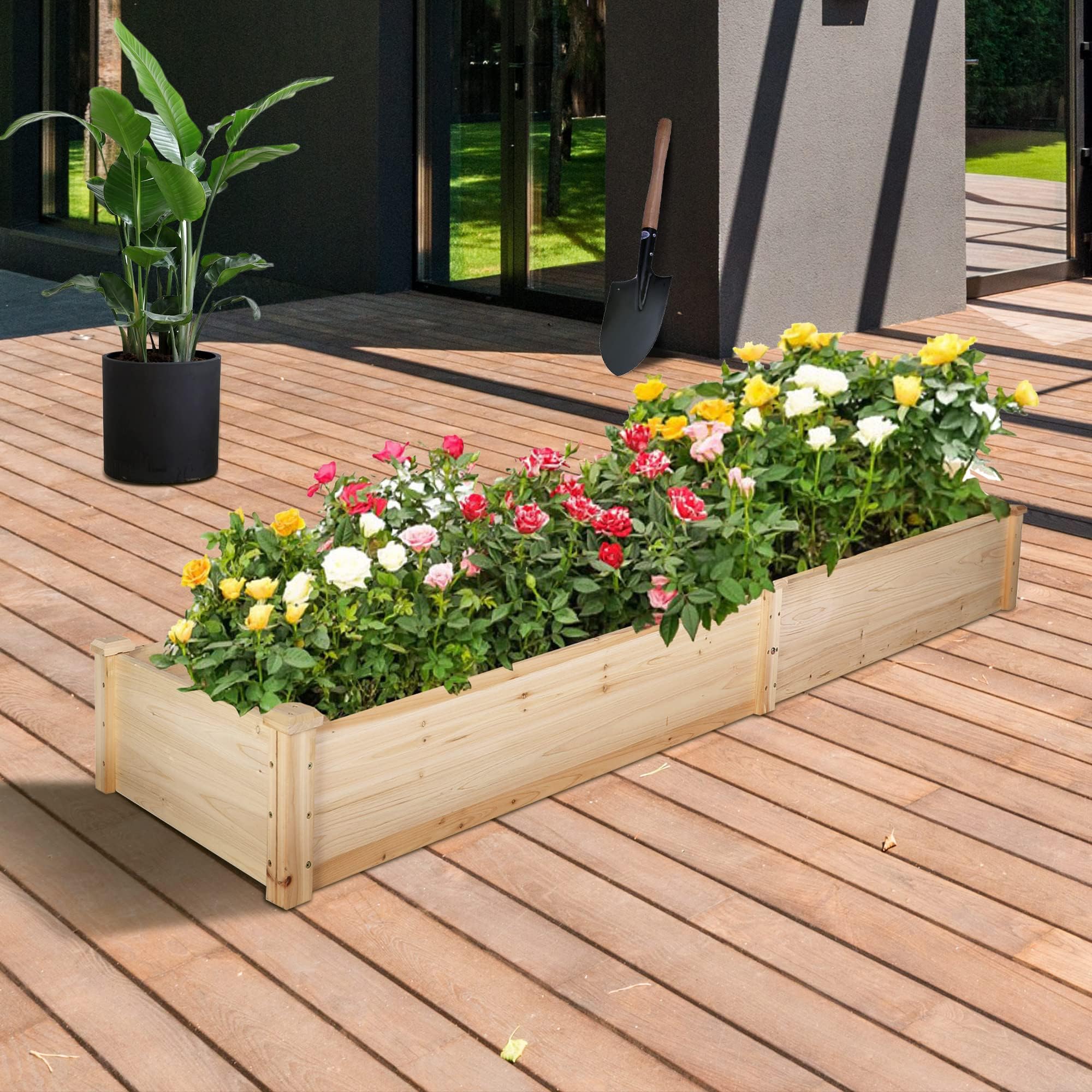 8x2 ft Wooden Raised Garden Bed Kit - Outdoor Elevated Planter Box for Vegetables, Flowers & Herbs | Perfect for Patio, Balcony, Backyard Gardening & Urban Farming