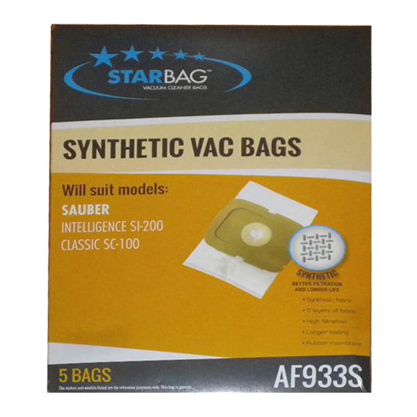 Starbag AF933S Synthetic Vacuum Cleaner Bags - 6 Pack, HEPA Filtration, Compatible with Most Upright Vacuums - Perfect for Home Cleaning, Pet Hair Removal & Allergen Reduction