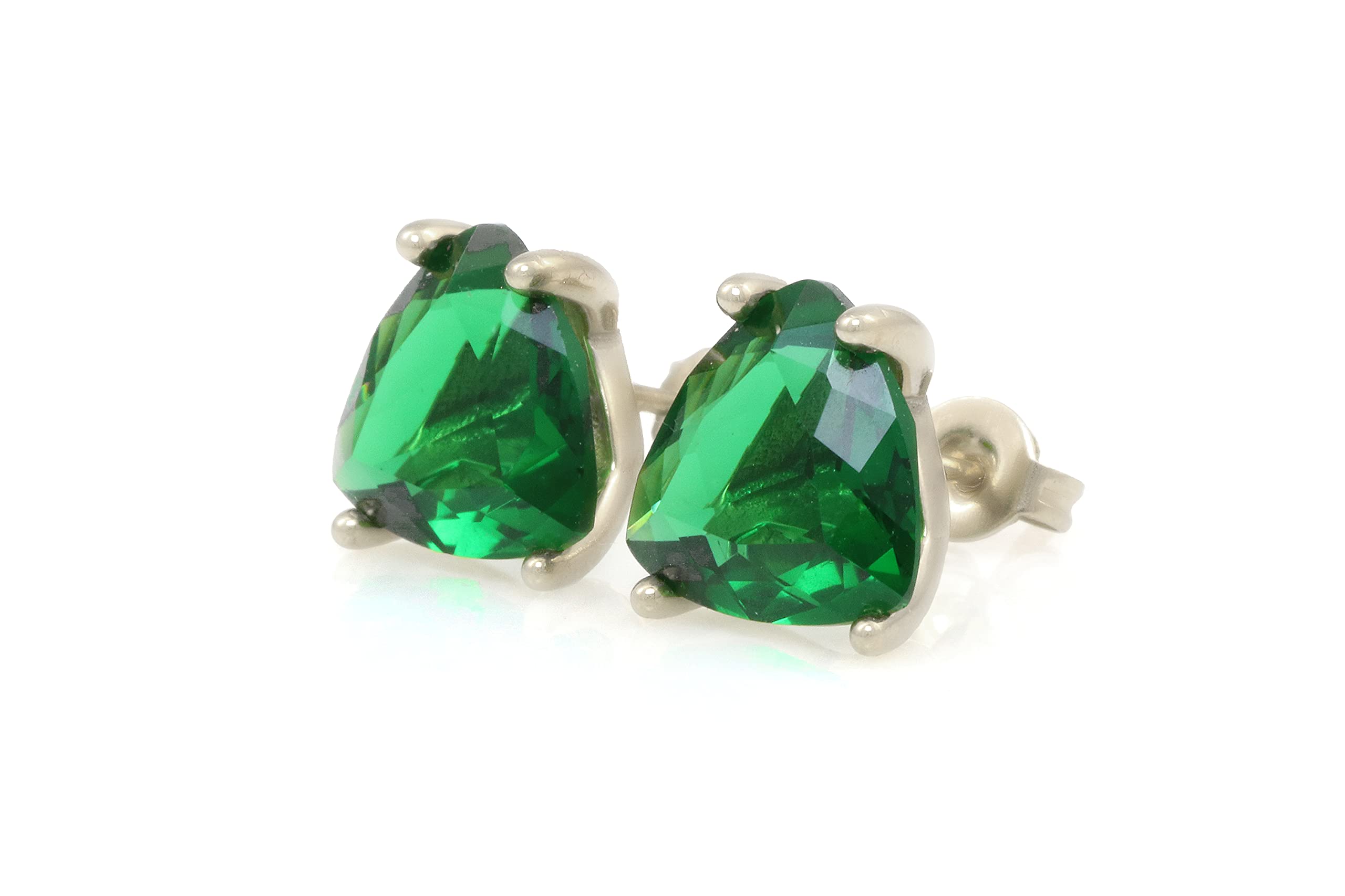 Anemone Emerald Earrings - Custom Cut Sterling Silver Stud Earrings - Handmade May Birthstone Jewelry for Women - Dainty Everyday Jewelry & Unique Gift for Her - Fashionable Artisan Earrings for Work, Date Night & Special Occasions