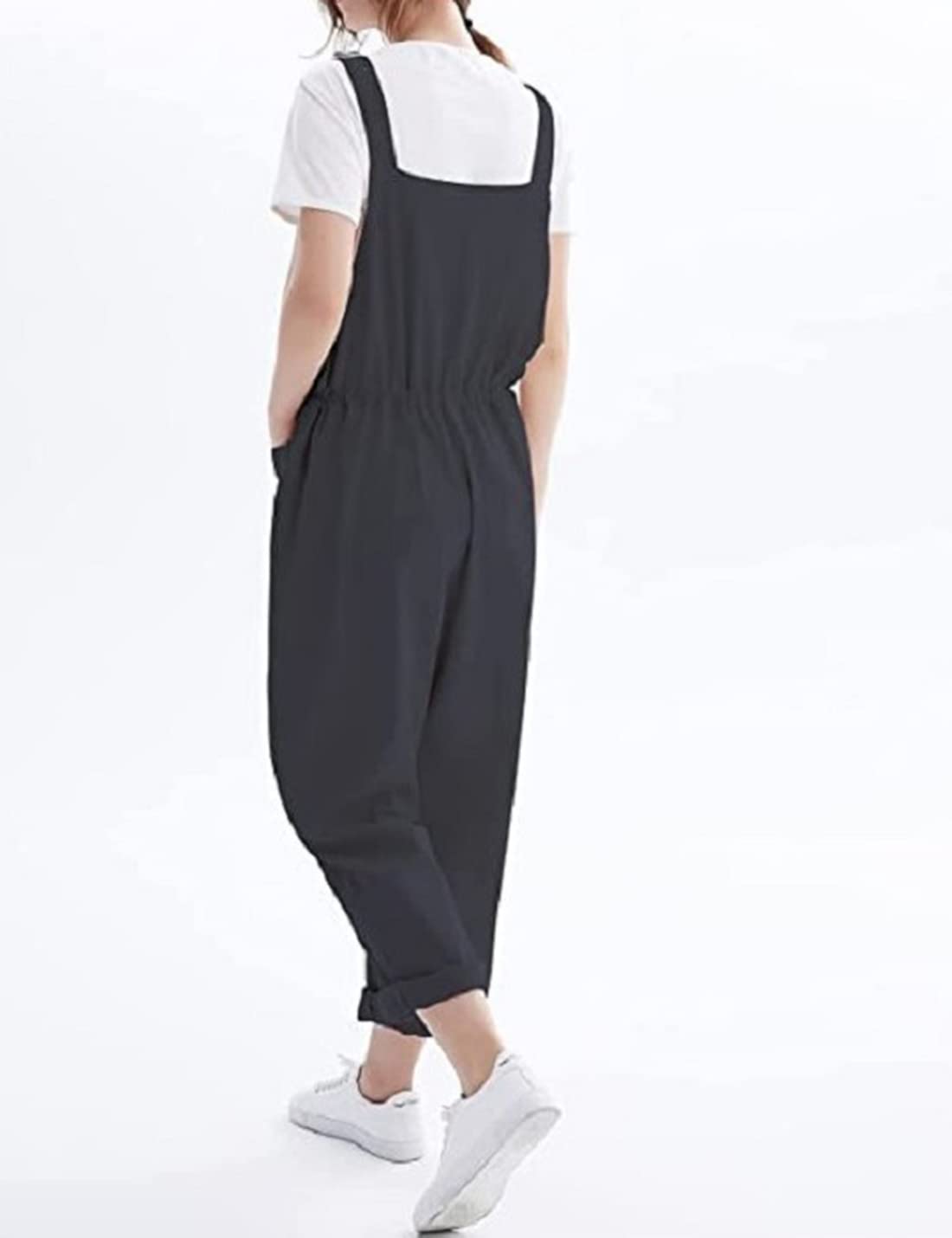 Kissonic Women's Casual Cotton Bib Overalls - Loose Fit Baggy Wide Leg Jumpsuit with Pockets | Perfect for Work, Gardening & Everyday Wear