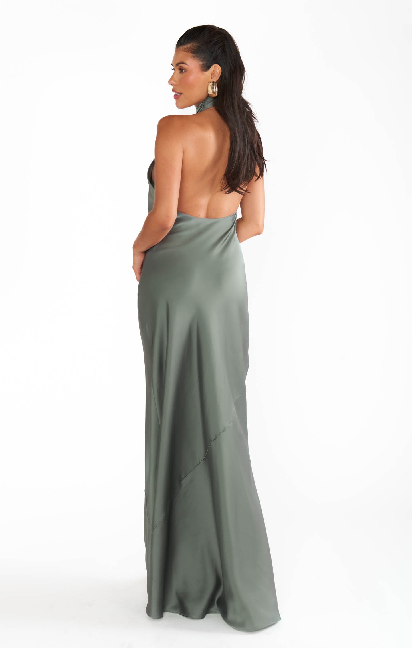 Luxury Deep Sage Satin Jasmine Halter Maxi Dress - Elegant Formal & Summer Wedding Guest Dress for Women