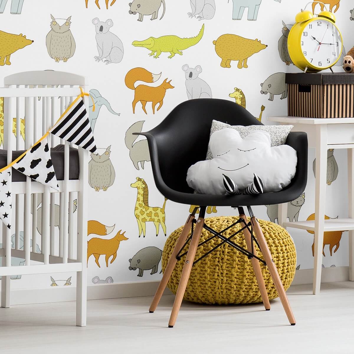 White and Tan Animals Baby Peel and Stick Removable Wallpaper - Self-Adhesive Nursery Decor for Kids Room, Bedroom, Playroom, Daycare - Easy to Apply & Remove