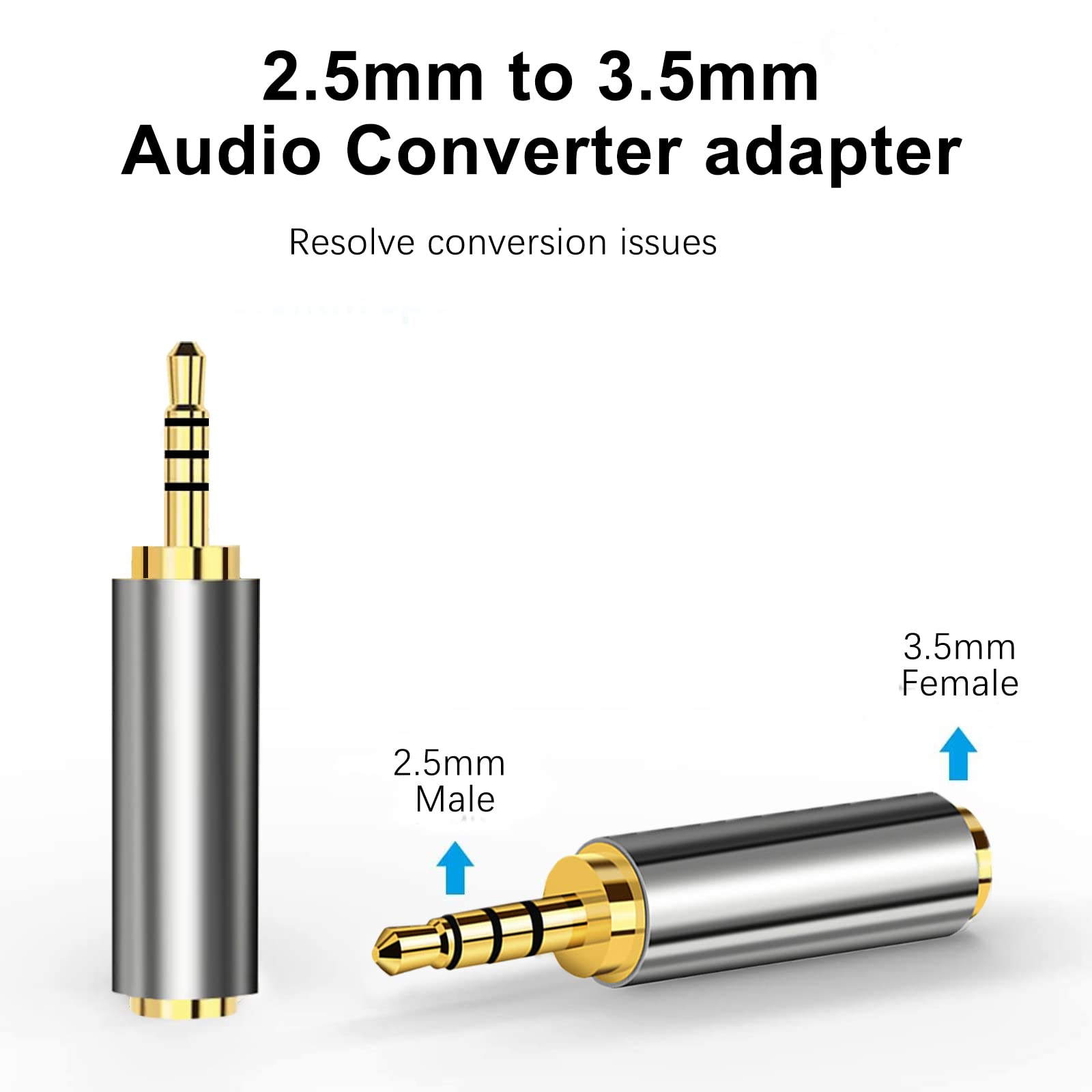 2.5mm Male to 3.5mm Female Headphone Adapter - 24K Gold Plated Audio Jack Converter for Stereo/Mono (2 Pack) - Perfect for Smartphones, Laptops, Headphones & Audio Equipment